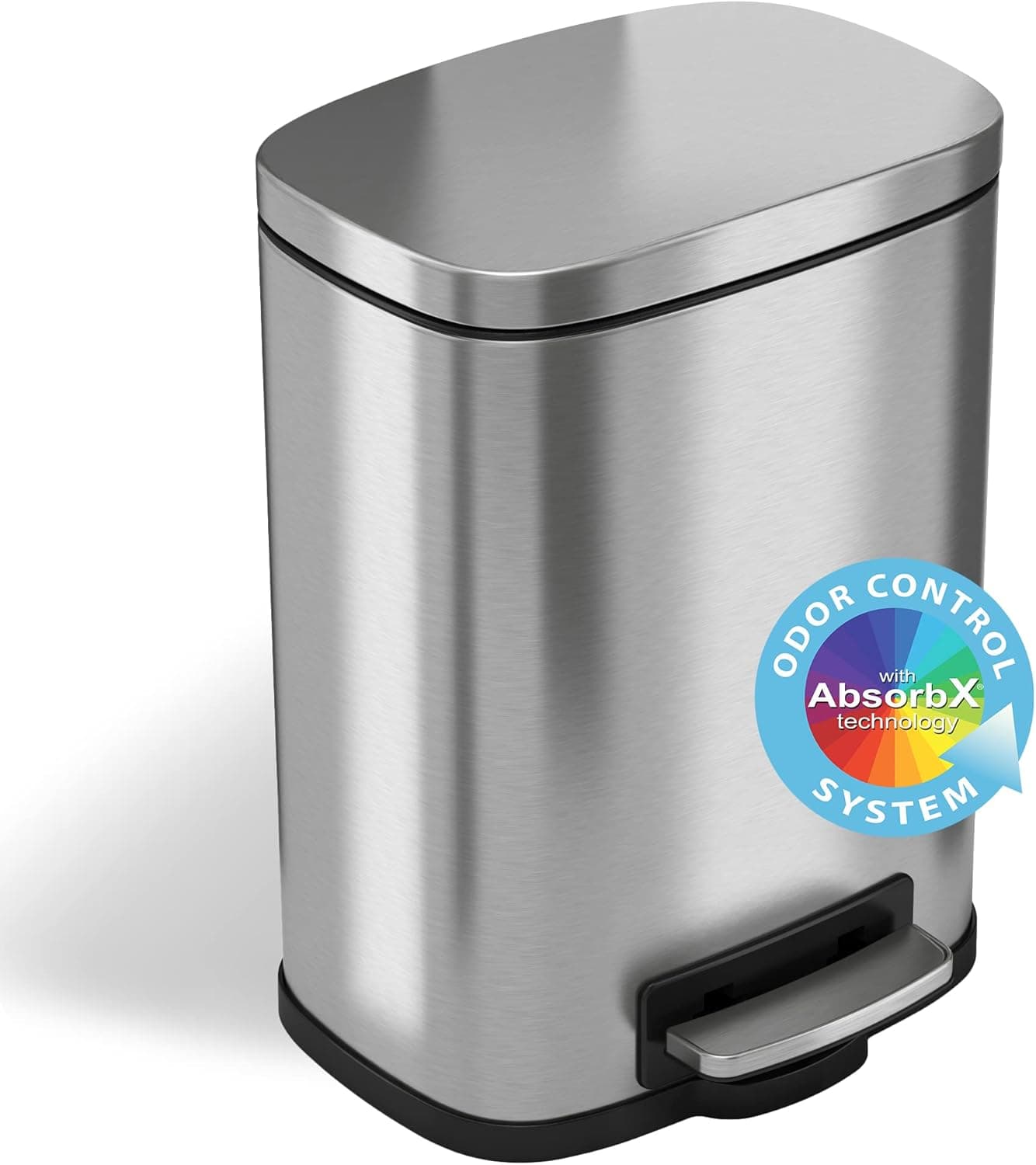 iTouchless SoftStep 1.32 Gallon Small Bathroom Stainless Steel Step Trash Can with AbsorbX Odor Filter & Removable Inner Bucket, 5 Liter Pedal Garbage Bin for Home, Office, Business, Store, Garage