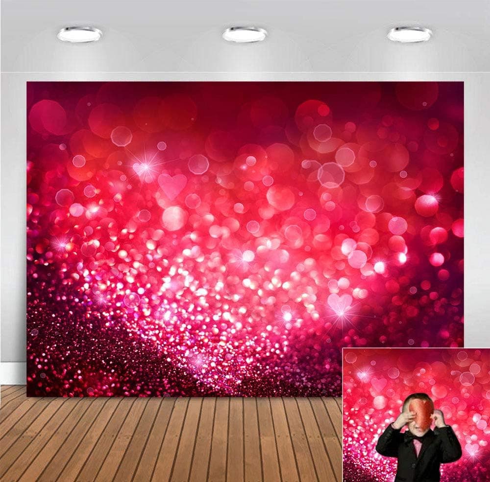 Romantic Red Heart Bokeh Glitter Photography Backdrop Wedding Bridal Shower Decorations Valentines Day Love Heart Photo Background Party Banner Photo Booths Studio Props 5x3ft Vinyl