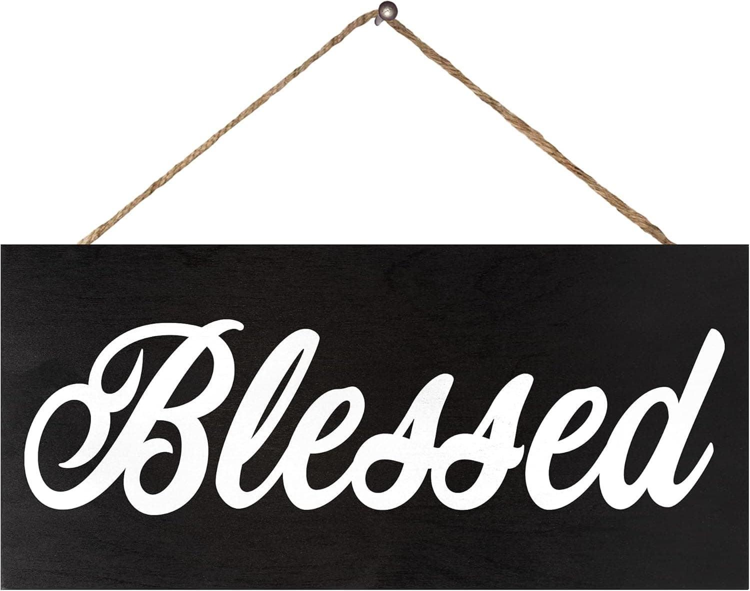 JennyGems Blessed Script Sign, Blessed Wall Art, Farmhouse Decor, Inspirational Quote, Motivational 13 x 6 Hanging Wooden Sign, Black