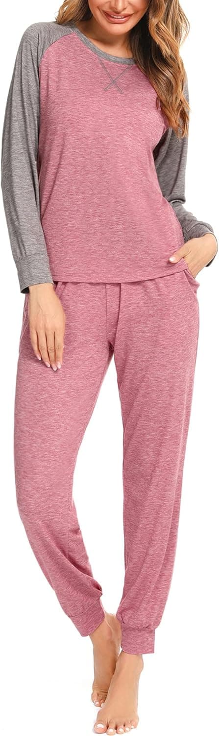 LOLLO VITA Womens Loungewear Sets 2 Piece Pajamas Long Sleeve Top and Sweatpants Pajama Red