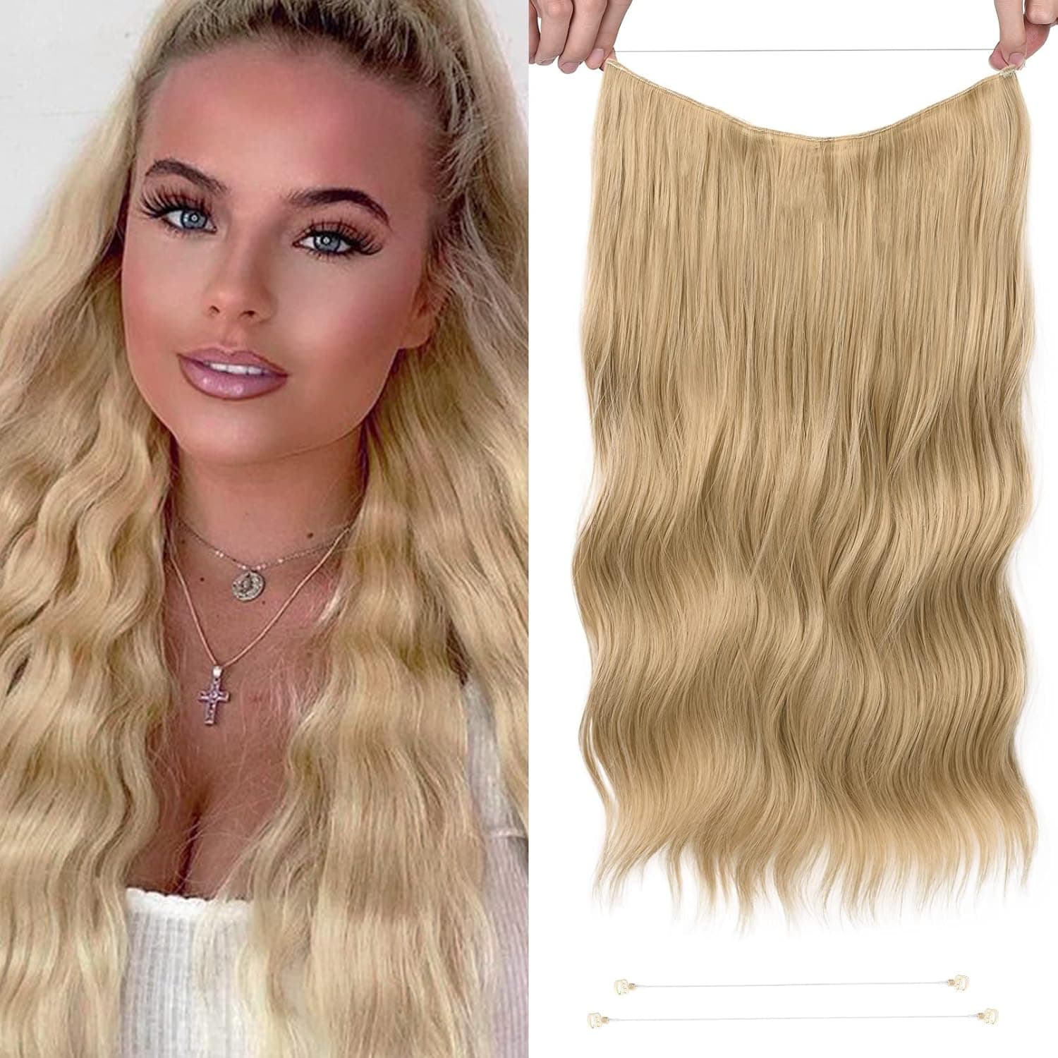YOGFIT Wreathband Hair Extensions 1 Way Adjustable Headband Size Curly Wavy Wigs Invisible Secret Extensions for Women