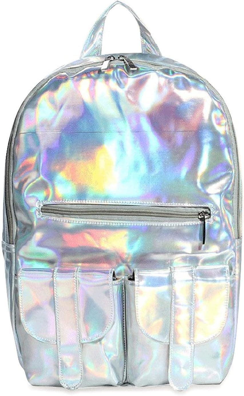 Vere Gloria Girl’s Hologram Daily Backpacks Bags for Picnic Laptop School Travel Hiking (Silver)