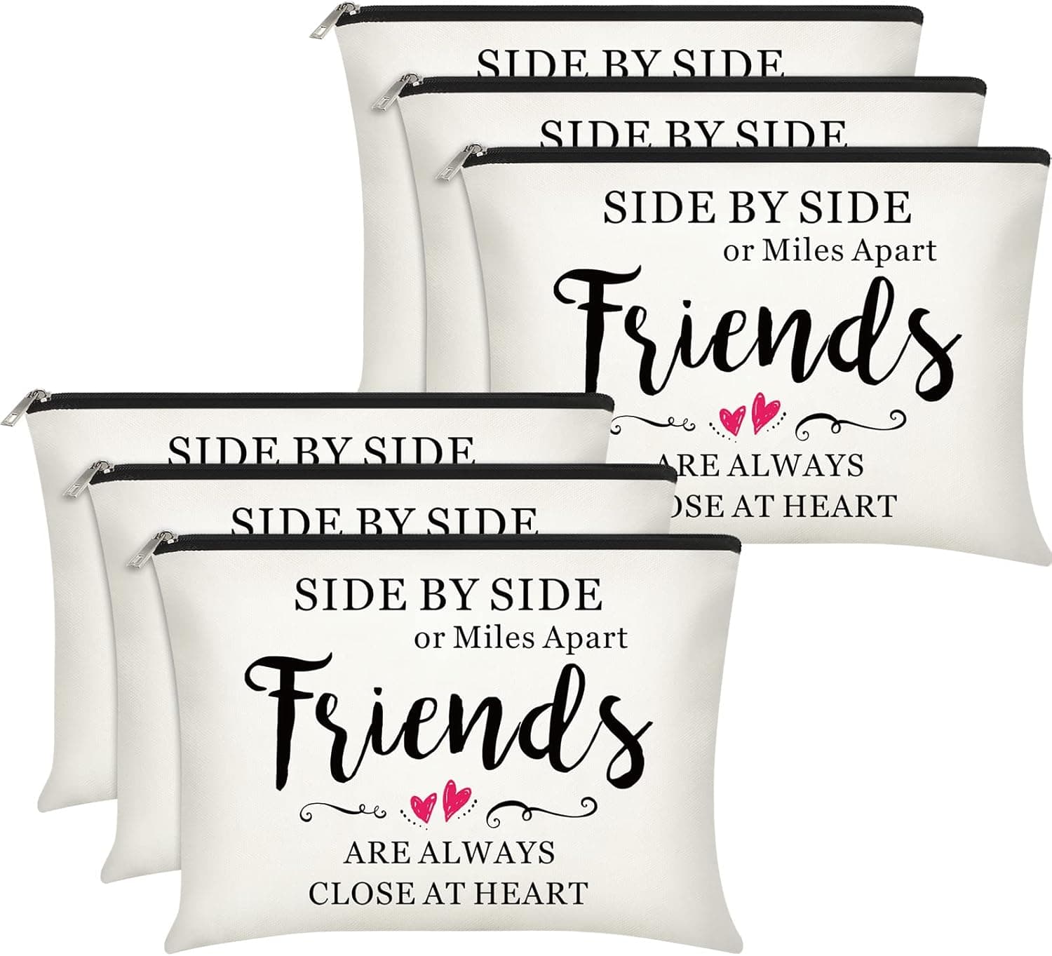 6 Pieces Friendship Cosmetic Bag Makeup Side Bag Girls Weekend Gifts Friends Makeup Bag for Christmas Friendship Present Travel Pouch Friend BFF Gifts for Women Honeymoon Birthday (Heart Pattern)
