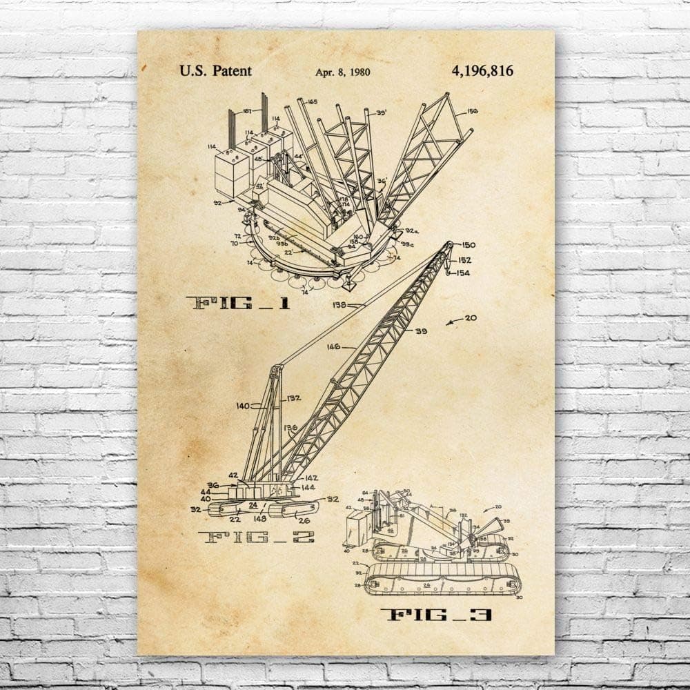 Crawler Crane Poster Print, Heavy Machinery Art, Architect Gift, Civil Engineering, Structural Engineer, Crane Blueprint Vintage Paper (8 inch x 10 inch)