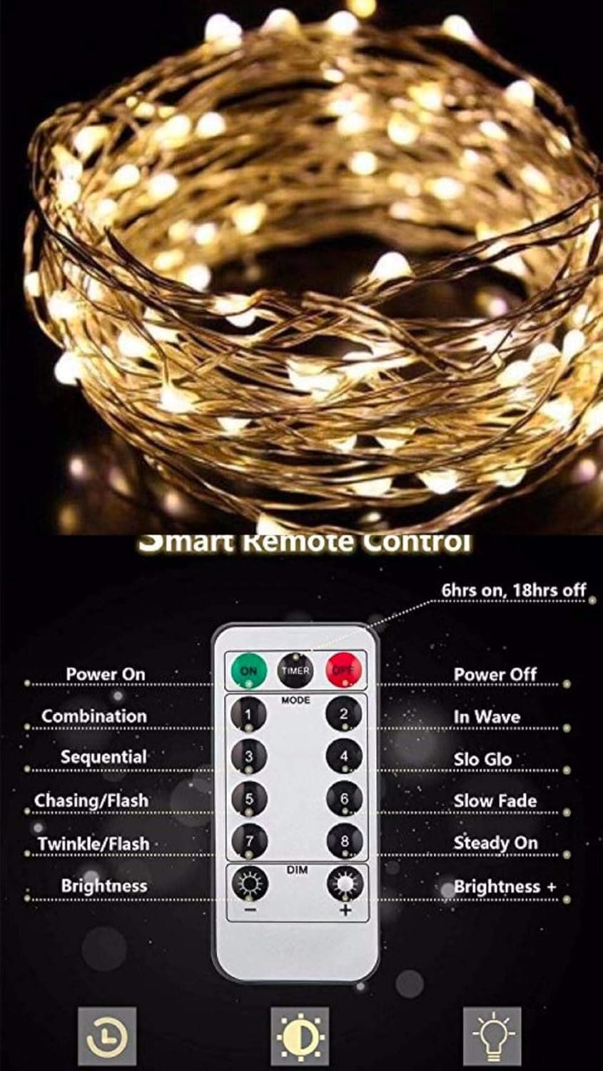 SNOWSTORM Fairy String lamp, 33ft 100 led 8-Mode Copper Flashing lamp, with Infrared Remote Control (Warm White)