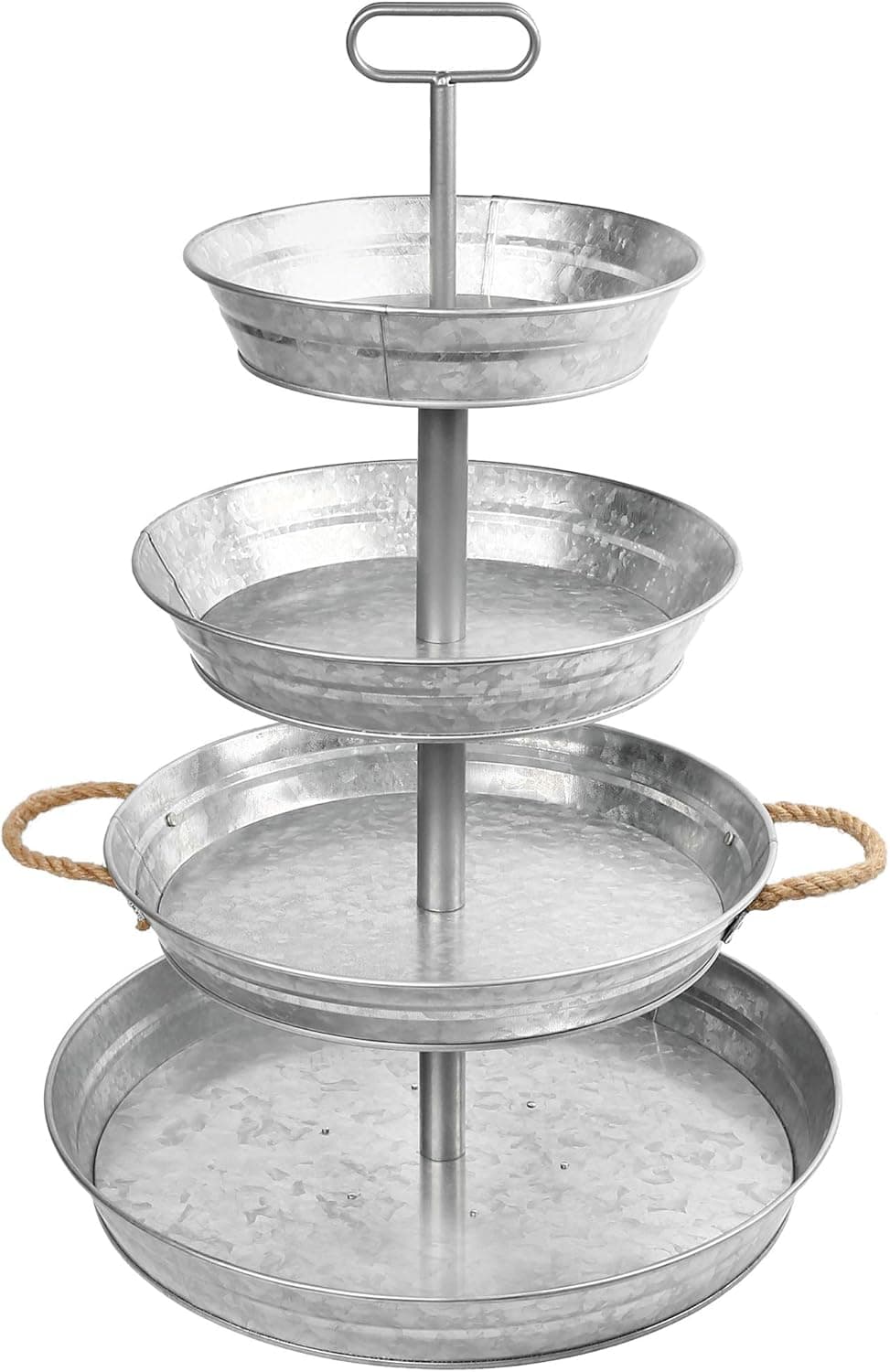 LotFancy 4 Tier Serving Tray, Galvanized Stand with Handles, Farmhouse Style Metal Tiered Tray, Rustic Home Décor for Cupcake, Kitchen, Bathroom, Indoor, Outdoor Party, Also as 3 Tier Serving Tray