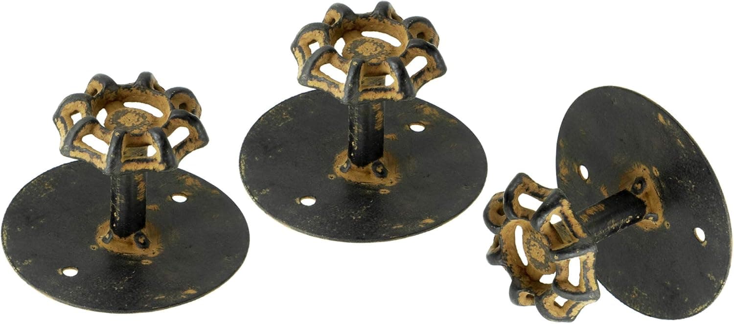 Vintage Water Faucet Valve Handle Wall Hooks - Decorative Distressed Metal Hangers (Set of 3)
