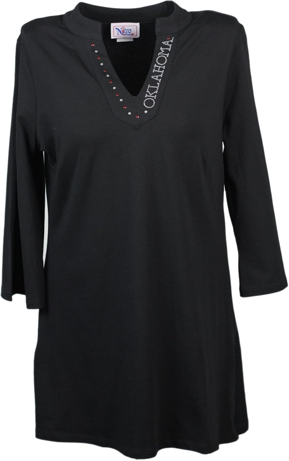 Nitro USA NCAA Women's Mandarin Collar V-Neck Tunic with Rhinestone Oklahoma Neckline