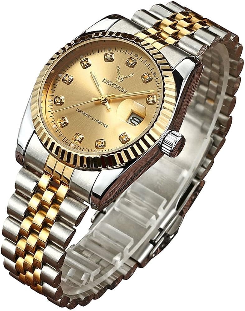 USWATCH Mens Fashion Luxury Stainless Steel Calendar Rhinestone Waterproof Sports Women Unisex Quartz Watch