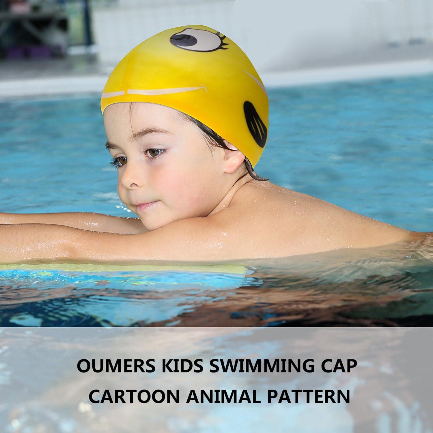 Oumers Kids Swimming Cap [Pack of 2] Silicone Waterproof Swim Cap/Bathing Cap - for Boys/Girls Aged 2-8 Good Effective Ear Protect Hair Dry - Cute Design Cartoon Animal Pattern