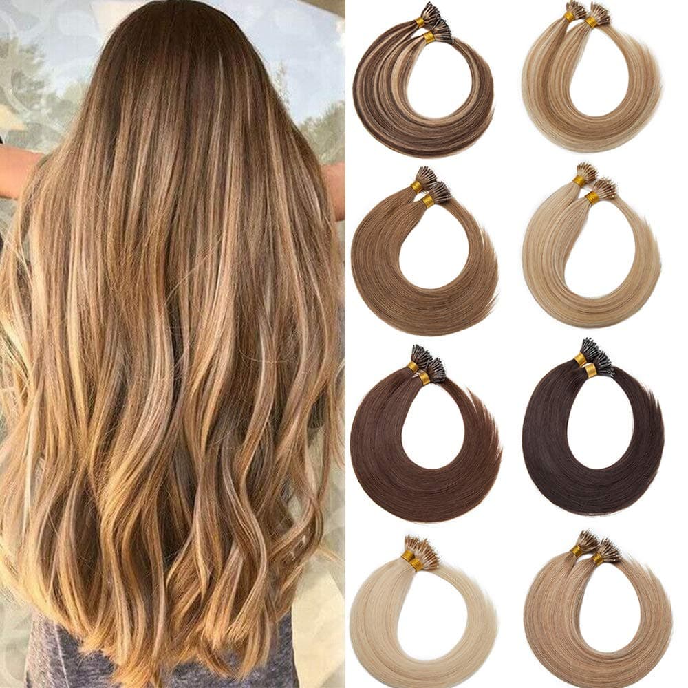 SEGO 100% Remy Human Hair Extension Nano Ring Bead Hair Extension Pre-bonded Micro Nano Rings Beads Loop Hand Tied Hairpiece Straight 24 Inch #613 Bleach Blonde 1g/strand 50g/pack
