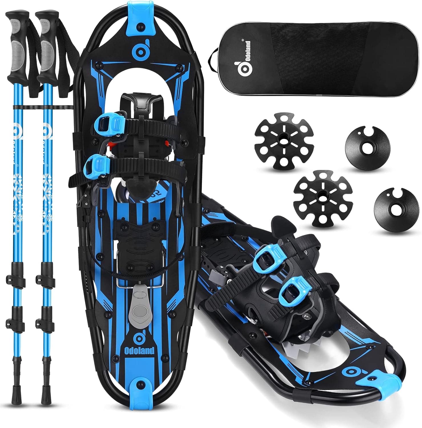 Odoland 3-in-1 Snowshoes Set for Men Women Youth Kids with Trekking Poles, Carrying Tote Bag, Light Weight Aluminum Alloy Terrain Snow Shoes,21”/25”/30”