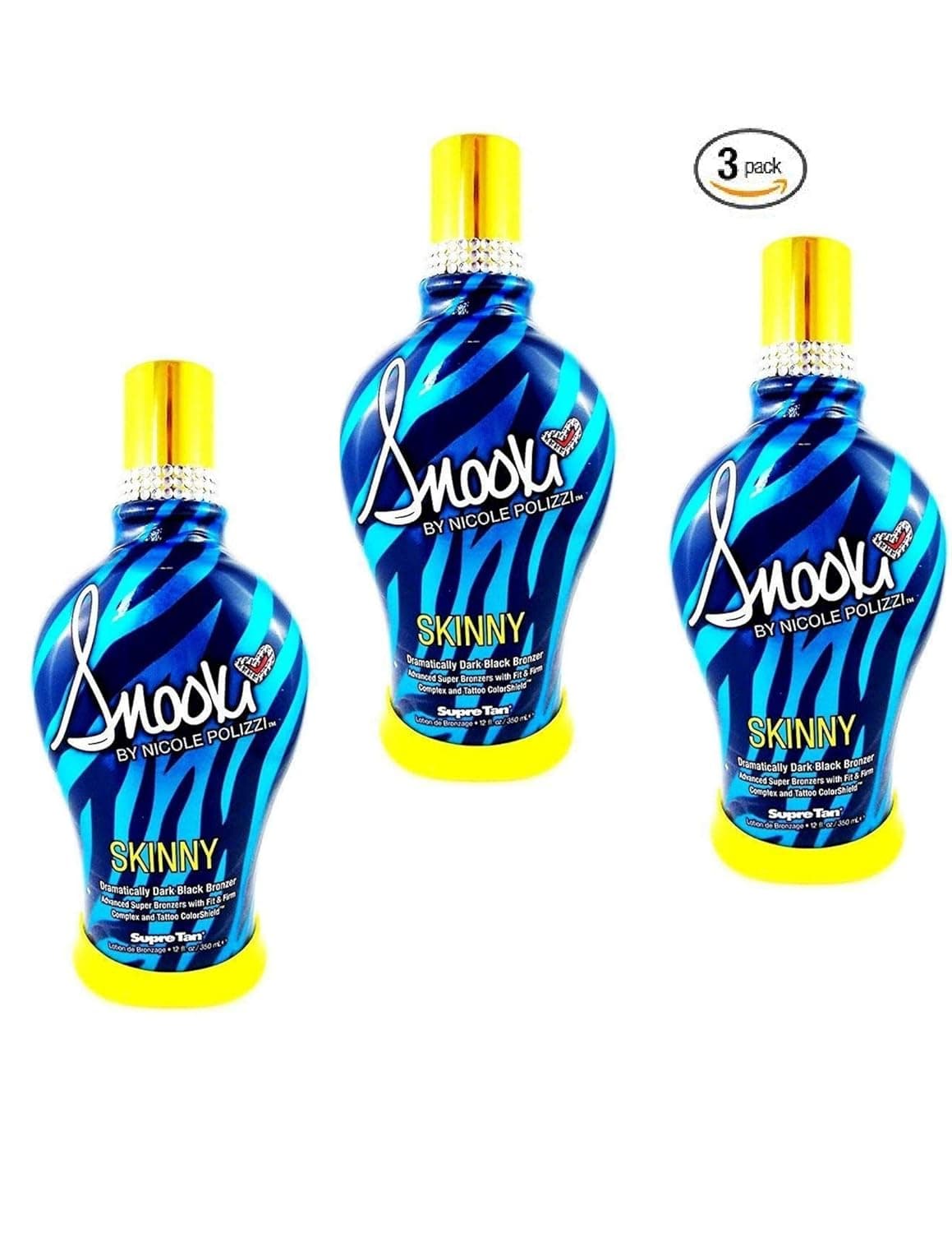 3 Pack of 2014 SNOOKI SKINNY DARK BLACK BRONZER FIRMING INDOOR TANNING BED LOTION SUPRE, 12 oz (Three Units Per Order, 36 FL OZ TOTAL)