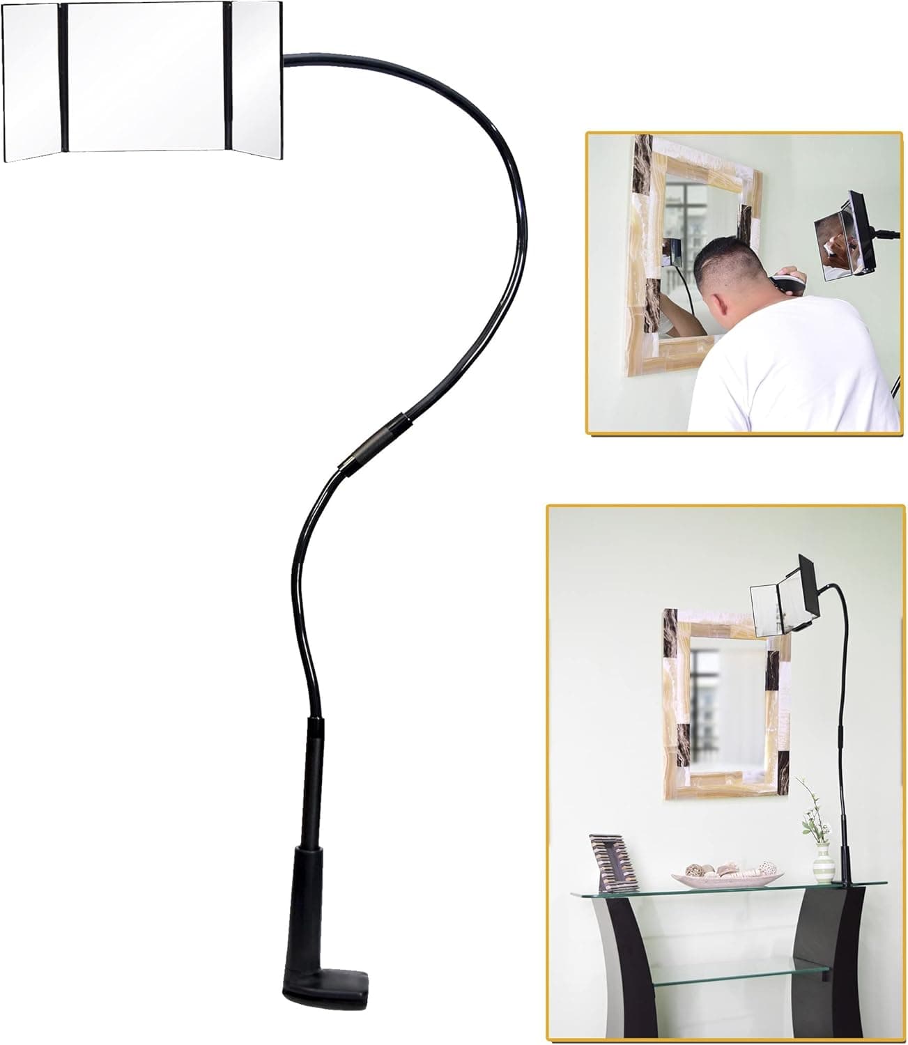 Quazix EZ Flex Mirror Self Haircut - Cut Your Own Hair with Our Three Way for Cutting. Trifold Cutting Can Be Used As a Neck Shaving Or Mirror, Black