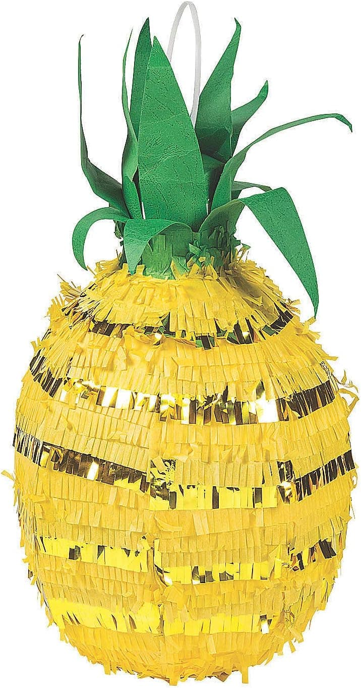 Gold Foil Pineapple Pinata - Tropical Hawaiian, Luau and Tiki Party Decor - 1 Piece