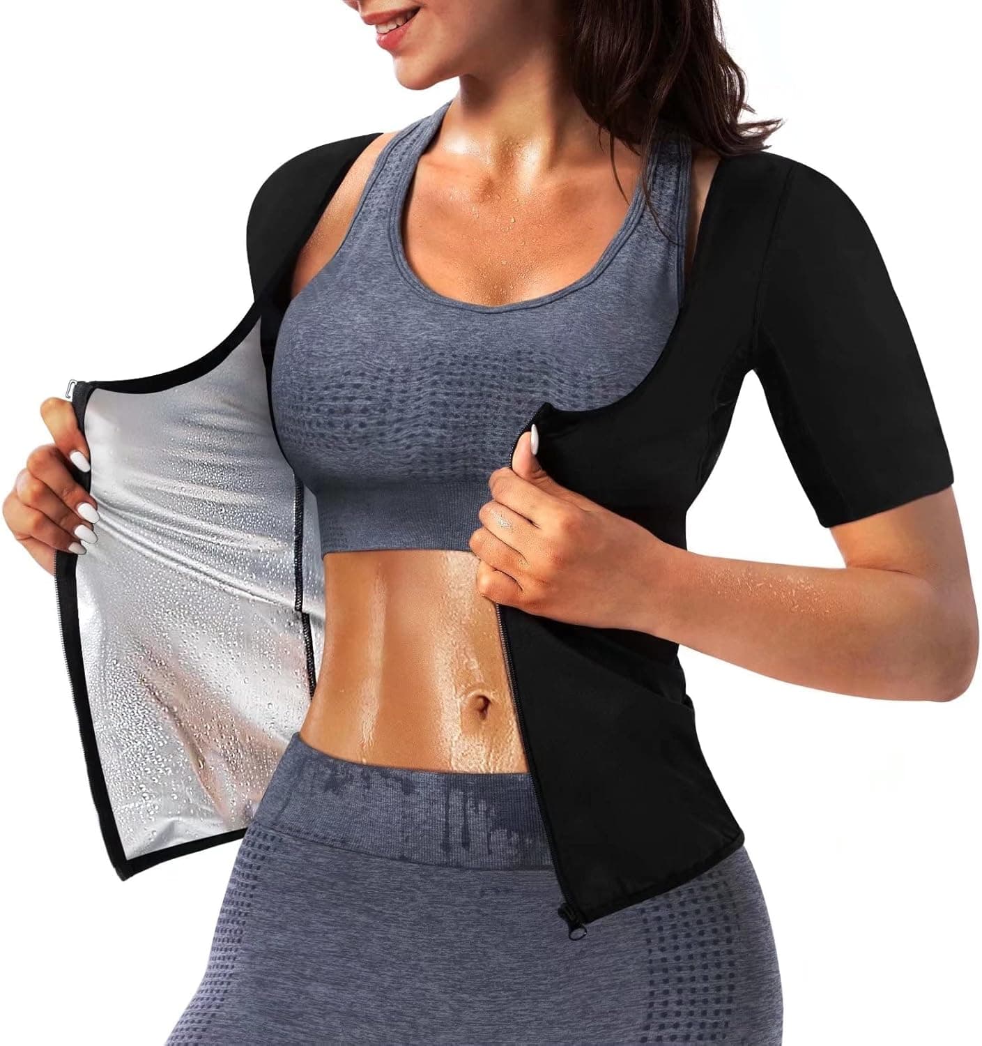 QZSH Women Sauna Vest Sweat Tank Top Zipper Compression Shirts Heat Trapping Waist Trainer