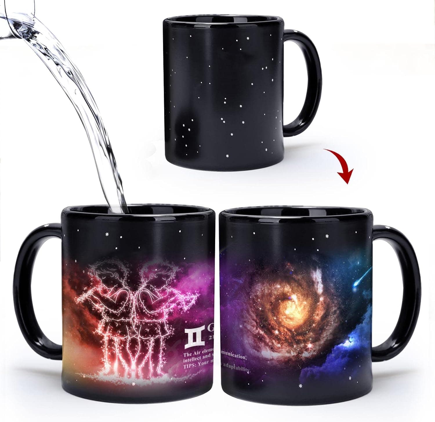 MUGKISS Gemini Heat Changing Constellation Mug 11oz, Horoscope Gemini Coffee Mugs, Starry Ceramic Color Changing Cups, Holiday Birthday Gifts for him and her, May June Magic Present.