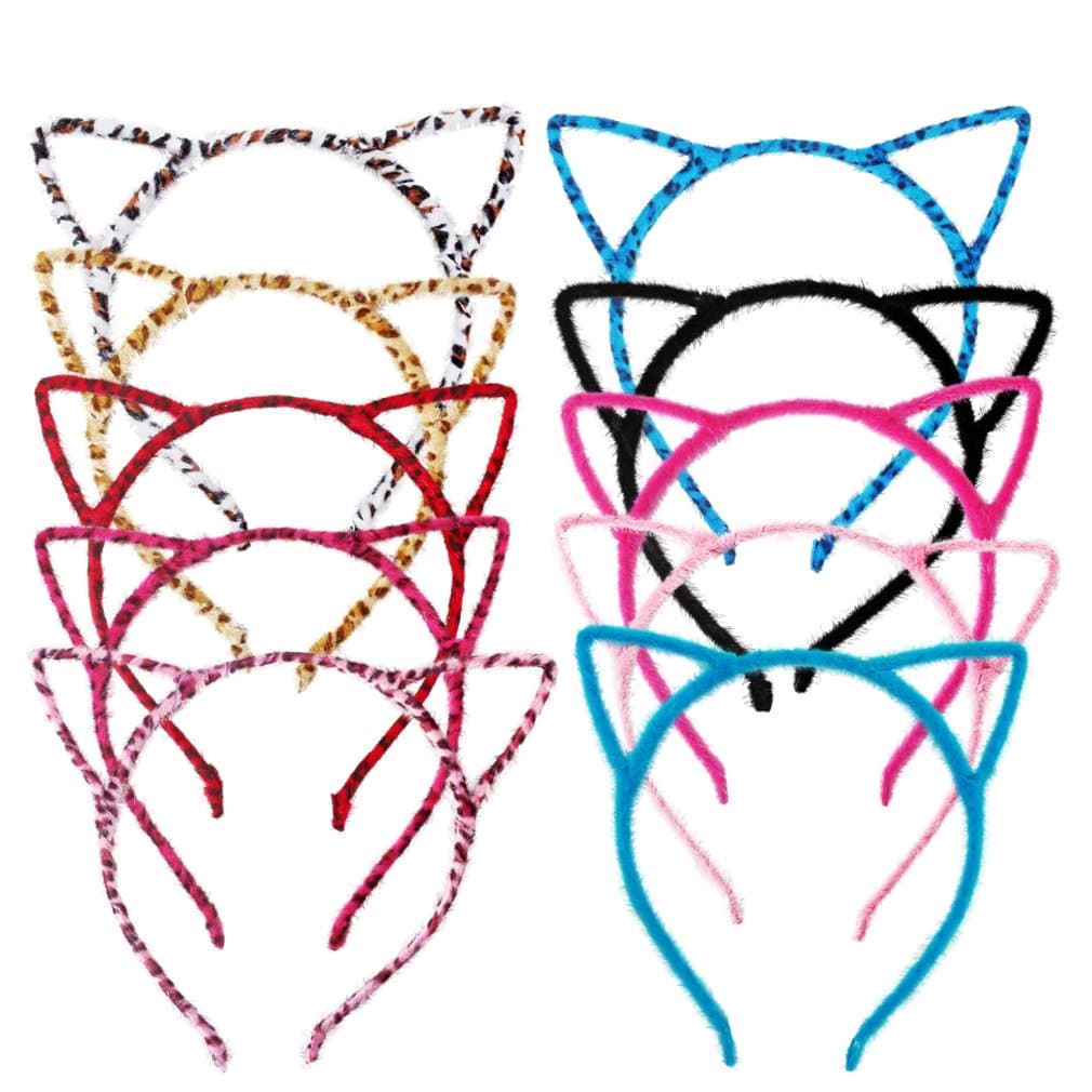 FASOTY 10 Pcs Cat Ears Headband Hair Band Fluffy Hair Hoop Headbands for Women and Young Ladies Birthday Party and Daily Decoration Costume, 10 Colors