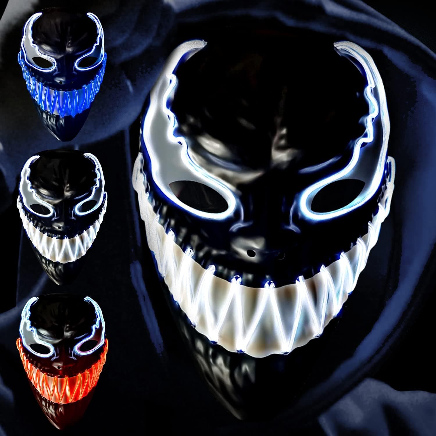 heytech Halloween Mask Purge LED Mask for Festival Halloween Scary Party,Costume Cosplay,Gifts (new-white)