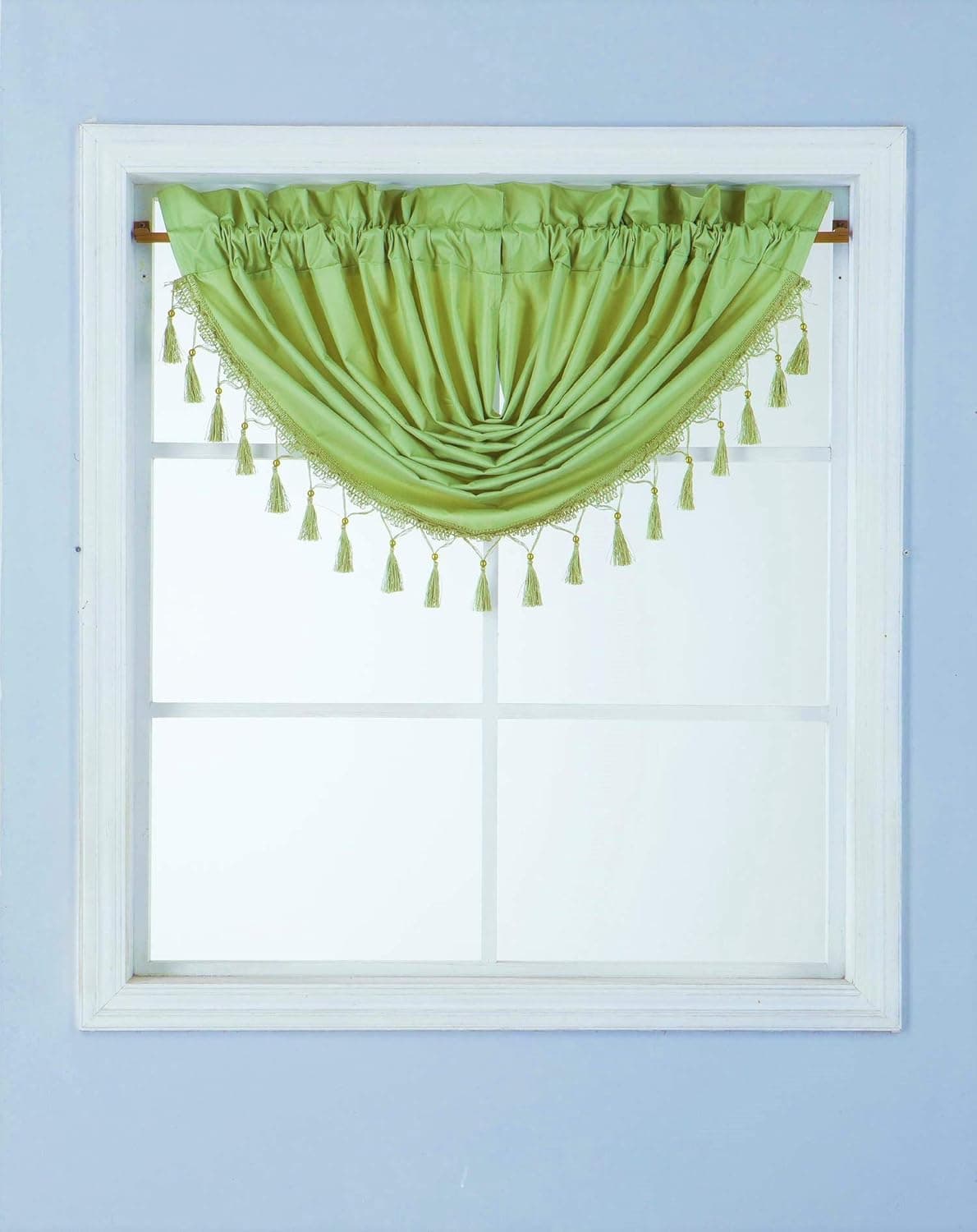 GorgeousHomeLinen (RS8) 1 Short Decorative Rod Pocket Foam Lined Blackout Silk Swag Waterfall Window Curtain Valance for Kitchen, Living Room, Bedroom, Nursery, Basement & Bathroom (Lime Green)