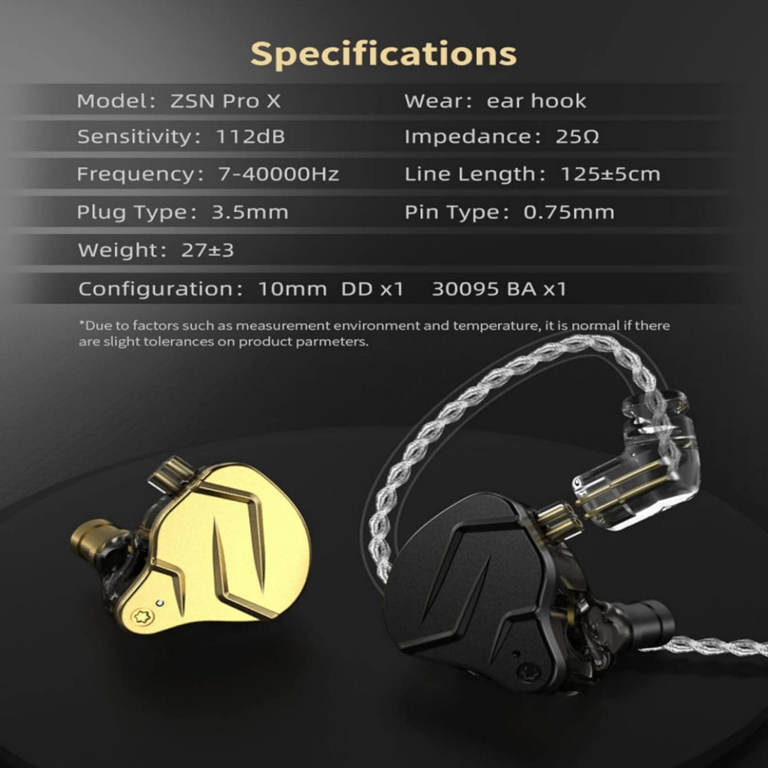 KZ ZSN PRO X Wired Earbuds,in-Ear Headphones with Dual Driver-Clear Sound and Ergonomic Custom-Fit Earpieces (S/M/L),Bass Ear Buds,3.5mm Jack for Phones,Computer and Laptops (Black Without Mic)