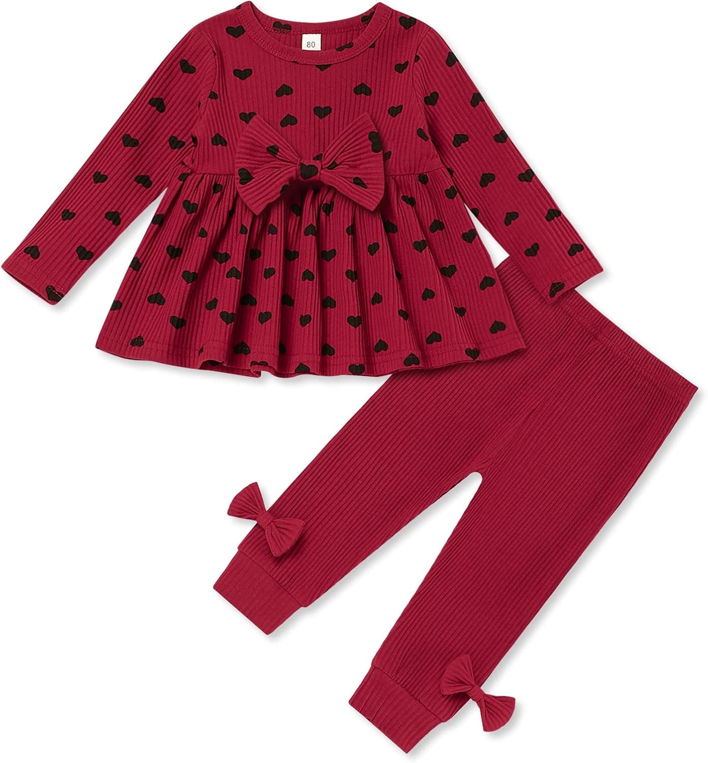 Okgirl Toddler Baby Girl Clothes Heart Print Ruffle Sleeve Tops Pants Fall Winter Outfits Set