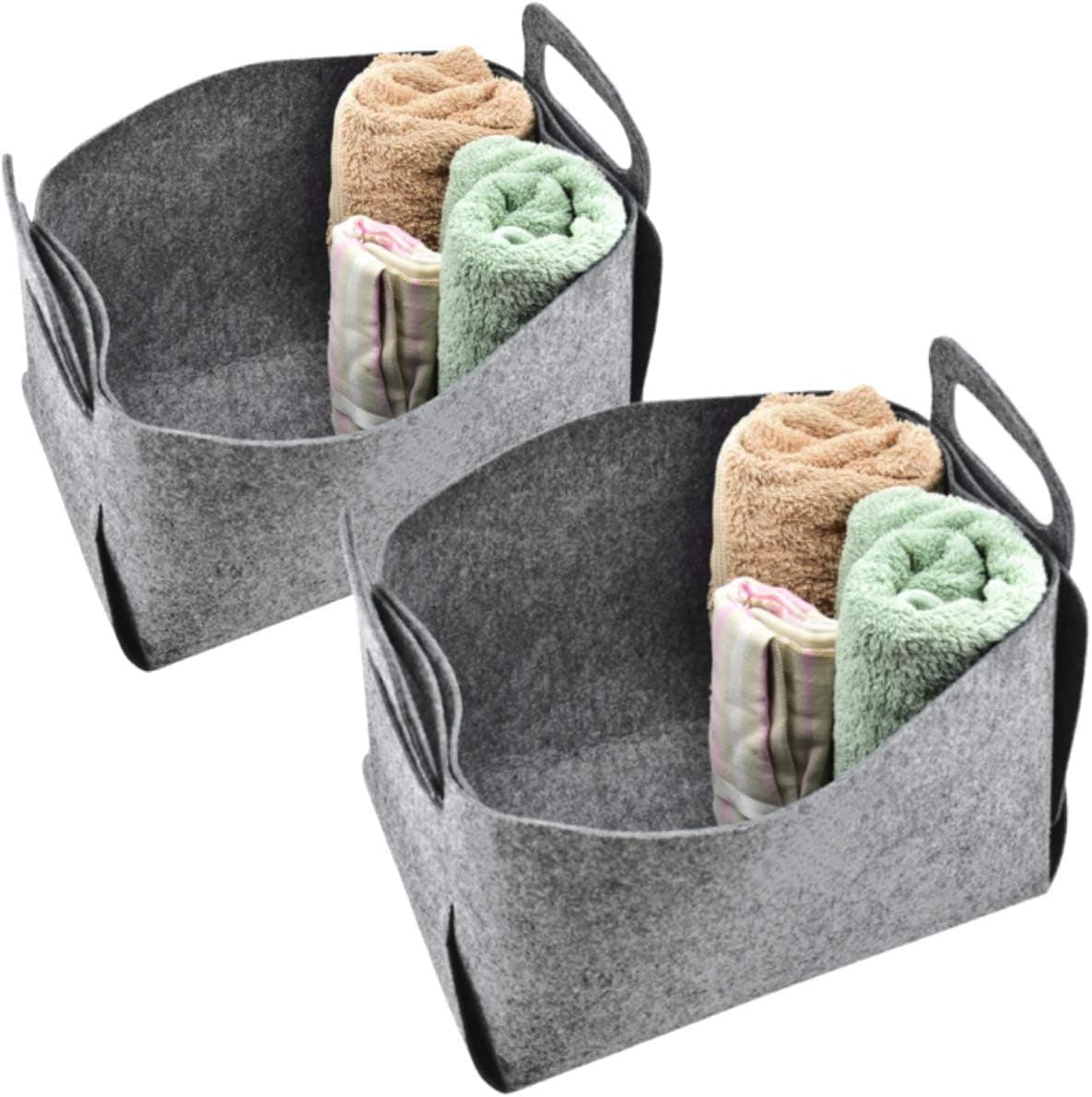 Matador Useful Goods Collapsible Basket for Storage - Foldable Organizer Bin for Toys, Clothes, Towels, Closet, Shelves - Grey Felt, (Pack of 2-14x10x9 Inches)