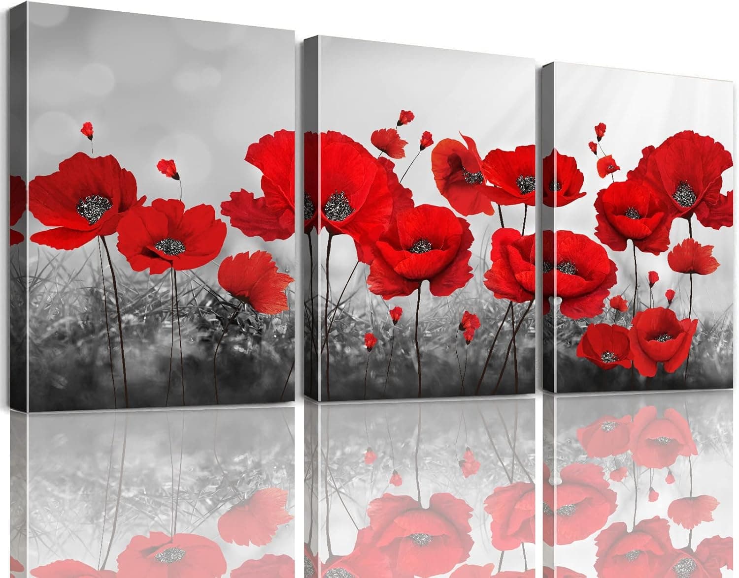 Watercolor Floral Poster, Red Flower Wall Art, Abstract Red Poppy Canvas Printings - BANMU ART - Modern Canvas Painting 3 Pieces Combined Flowers Posters Wall Pictures for Living Room (Red Poppy,12"x16"x3pcs)