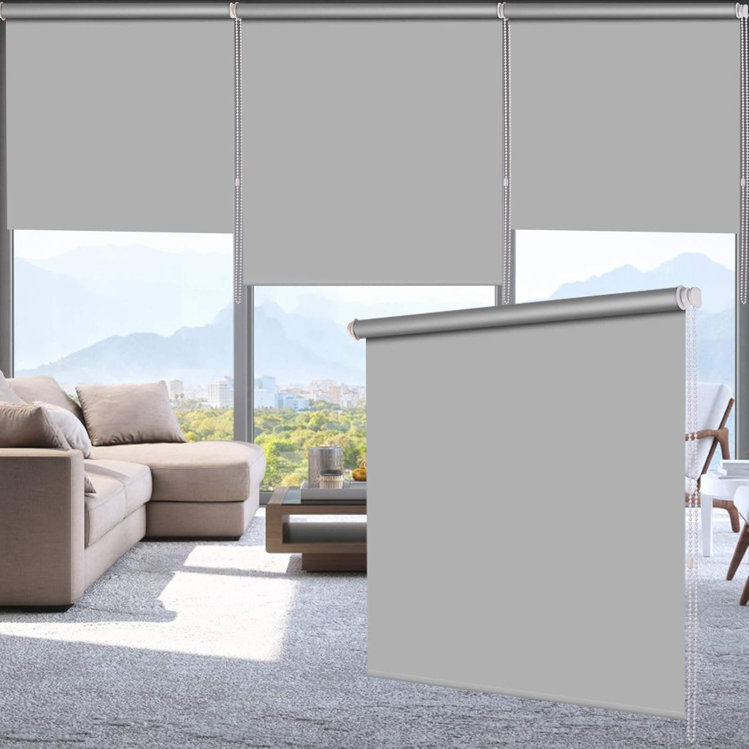 LUCKUP 100% Blackout Waterproof Fabric Window Roller Shades Blind, Thermal Insulated,UV Protection,for Bedrooms,Living Room,Bathroom,The Office
