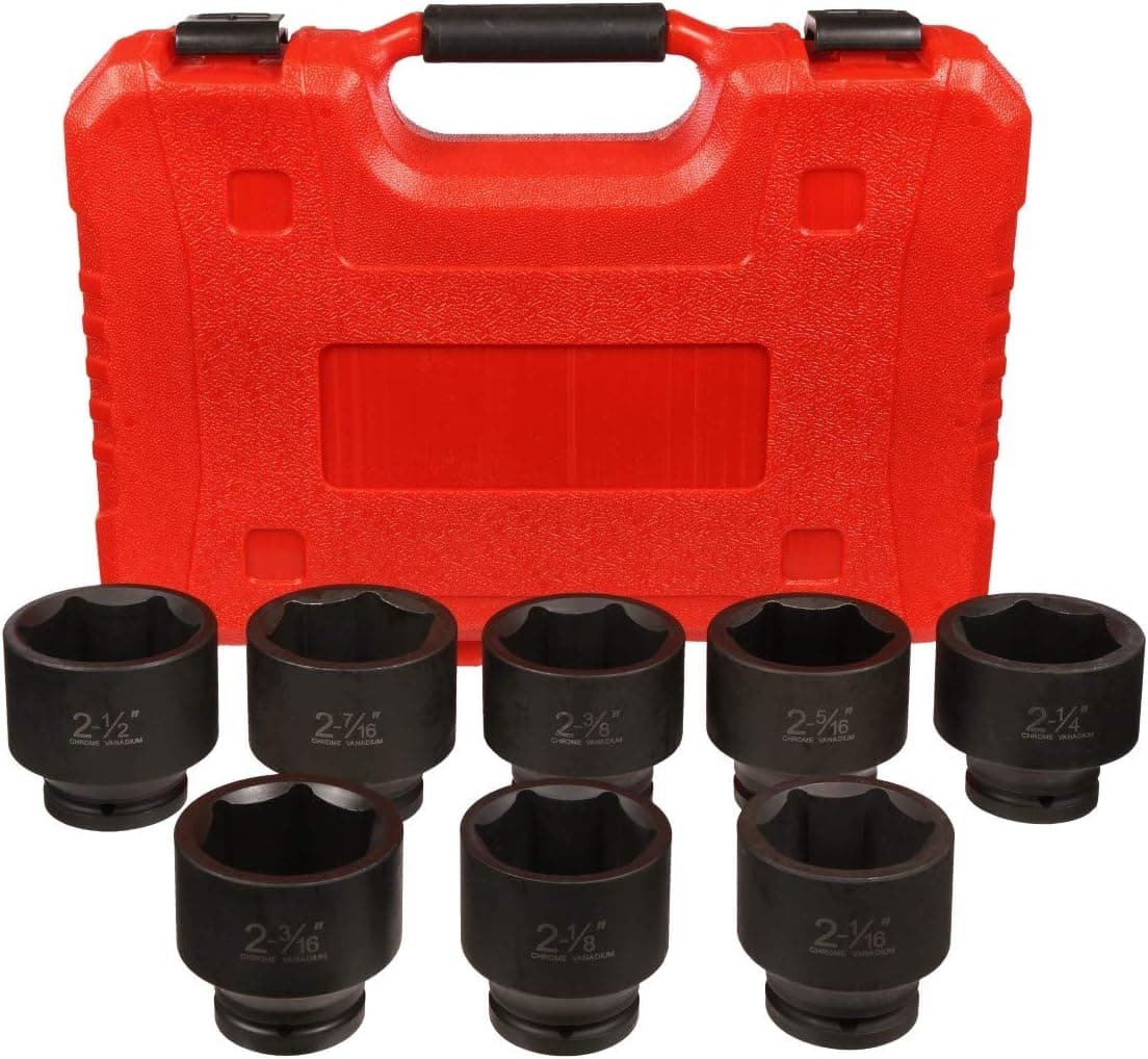 3/4" Impact Socket Set, 3/4” Drive, 8 PC Jumbo Sockets, SAE Standard Sizes 2-1/16 Inch to 2-1/2 Inch, Chrome-Moly Cr-Mo Steel