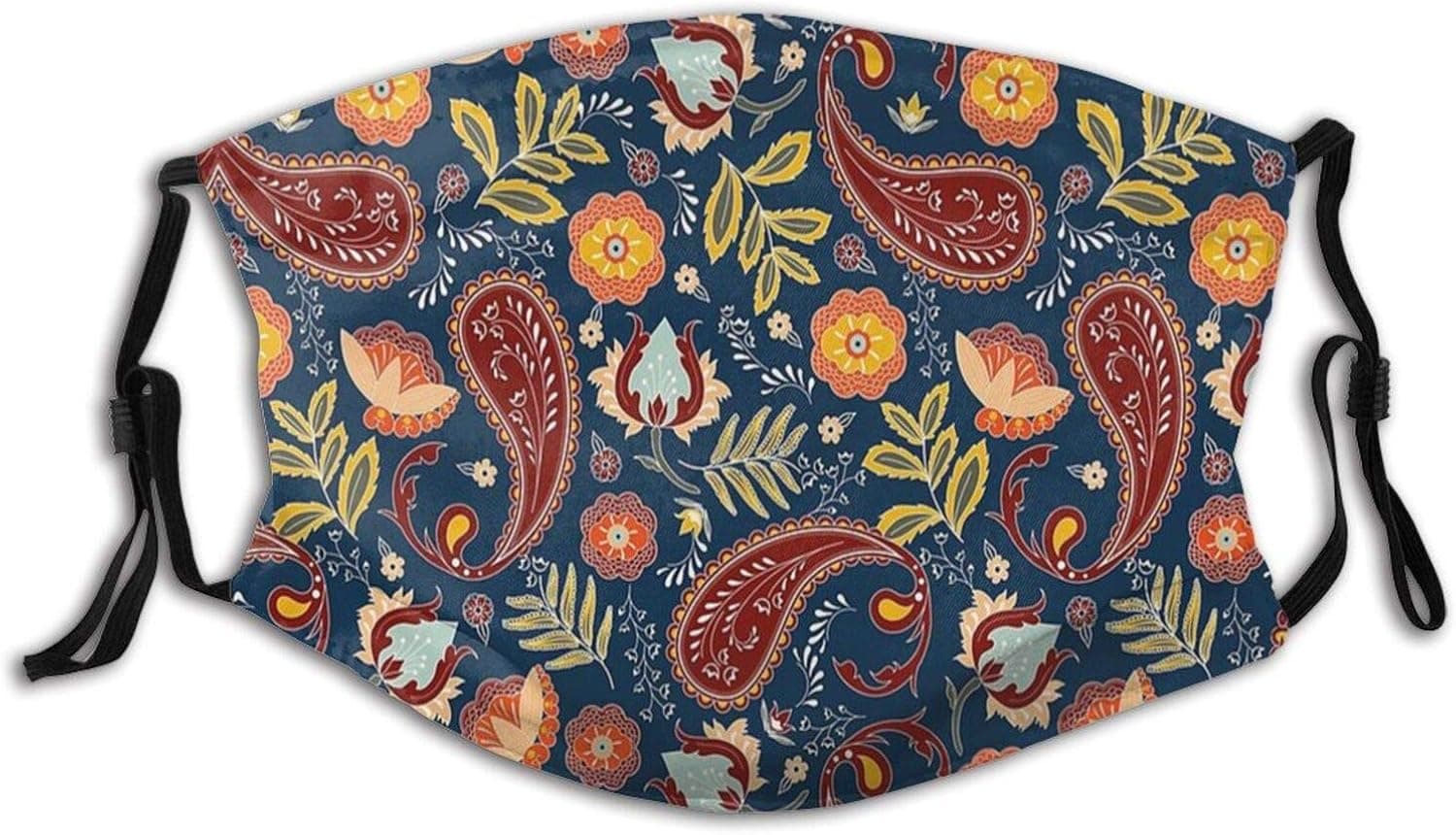 Classic Paisley Boho Outdoor Reusable Washable Fashion Bandana Scarf,Face Mask For Unisex With 2 Pcs Fliters