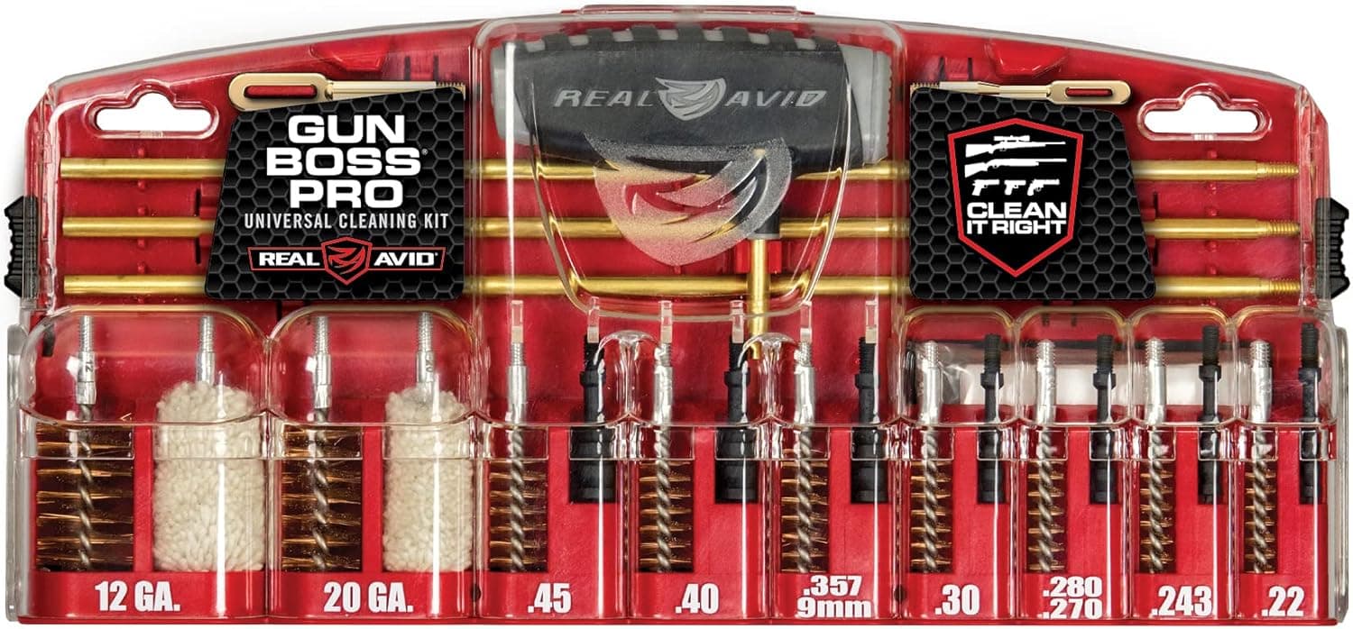 Real Avid Gun Boss Pro Universal - Cleaning Kit For All Guns 12 and 20 gauge shotguns, 45, 40, 357, 38, 380, 9MM, 30, 308, 7.62, 270, 7MM, 243, 260, 6.5MM, 223, 556 Model:AVGBPRO-U