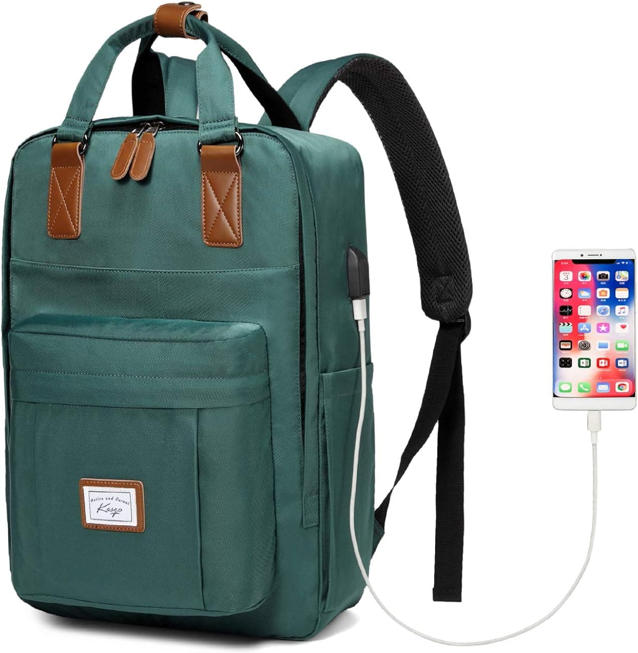 Backpack for Women Men, Kasqo 15.6" Classic Laptop Bookbag School Bag with USB Charging Port for College Travel Work