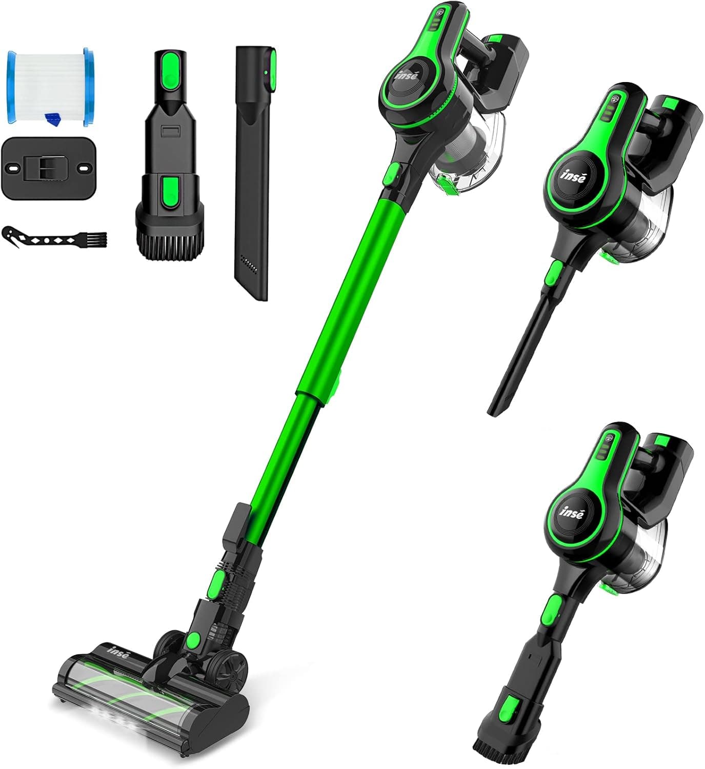 INSE Cordless Vacuum Cleaner, Stick Vacuum with 25Kpa 300W Powerful Suction, 6-in-1 Rechargeable Vacuum with 2500m-Ah Battery, Up to 45mins Runtime Cordless Vacuum for Pet Hair Hard Floor Carpet