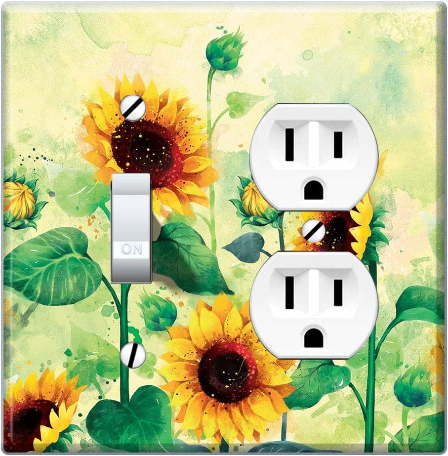 WIRESTER Double Gang-1 Duplex Outlet Cover and 1 Toggle Light Switch Plate/Wall Plate Cover - Sunflowers Flowers