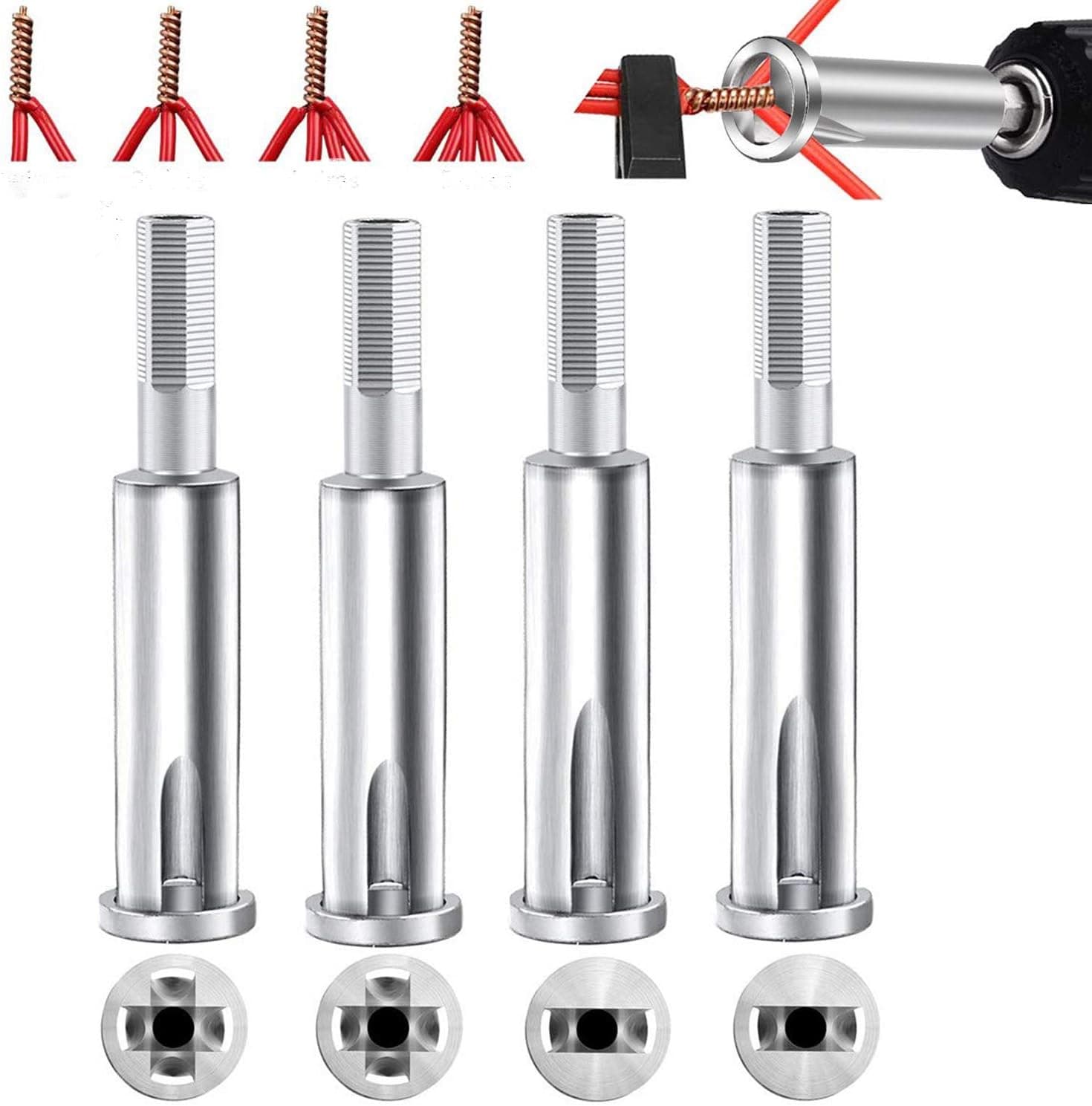 MYOYAY 4 Pieces Wire Twisting Tools 2.5/4 Square 3 Way 5 Way Wire Stripper and Twister Quick Connector Wire Terminals Power Tools for Power Drill Drivers