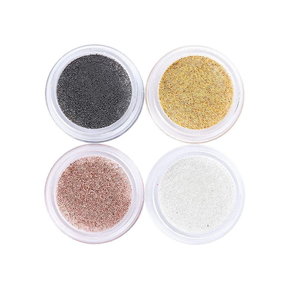 3D Caviar Nail Beads Micro Nail Art Accessory Beads 4 Boxes Gold Silver Black Mini Balls for Nails Beauty Decorations Manicure Tips Charms Women Fingernails and Toenails Decor