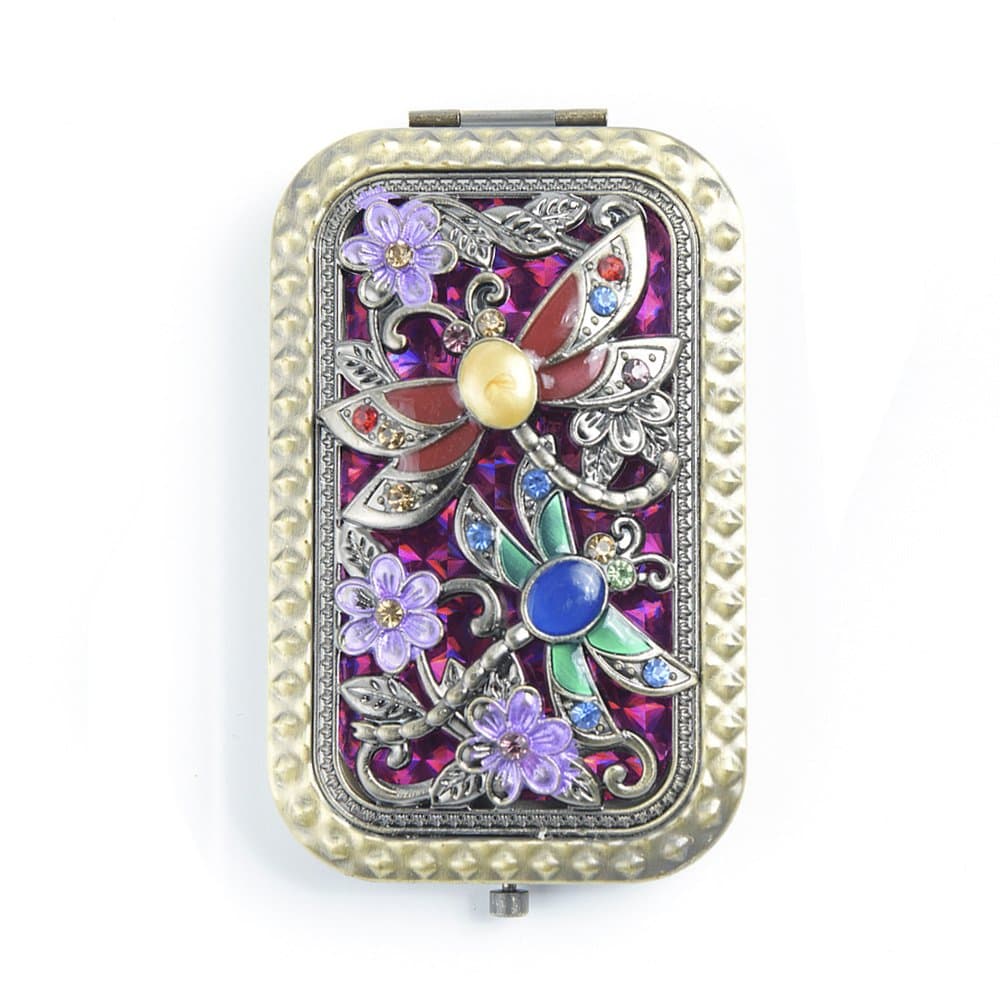 Antique Square Vintage Compact Metal Purse Mirror, Handmade Fold Make-up Classical Mirror By Moiom