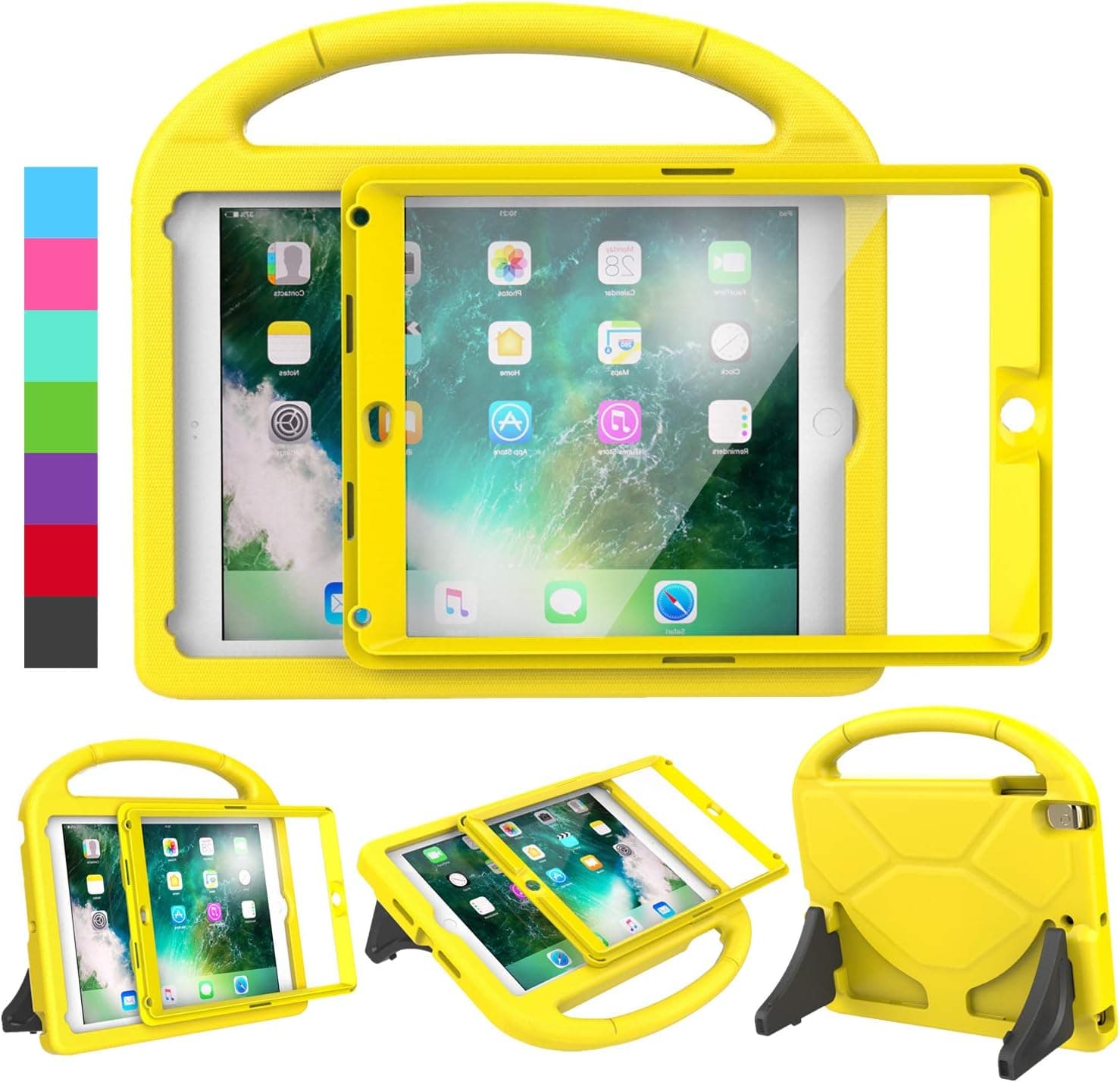 LEDNICEKER Kids Case for iPad 9.7 2018/2017 - Built-in Screen Protector Shockproof Handle Friendly Foldable Stand Kids Case for iPad 9.7 2017/2018 (ipad 5&6) - Yellow
