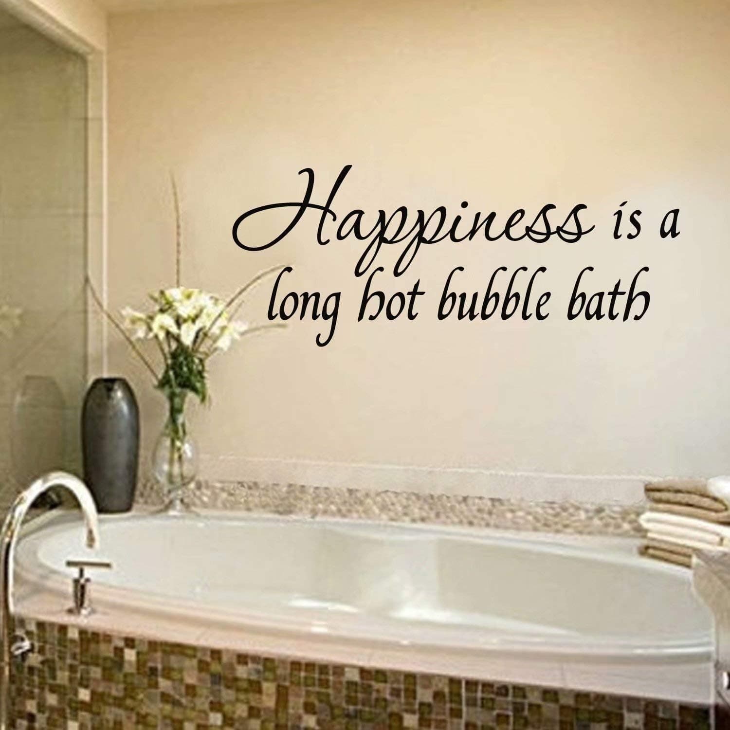 Happiness is a Long Hot Bubble Bath Bathroom Quotes Decal Shower Stickers Sayings Tub Lettering Funny Quote for Bathroom Decoration(27"X11")