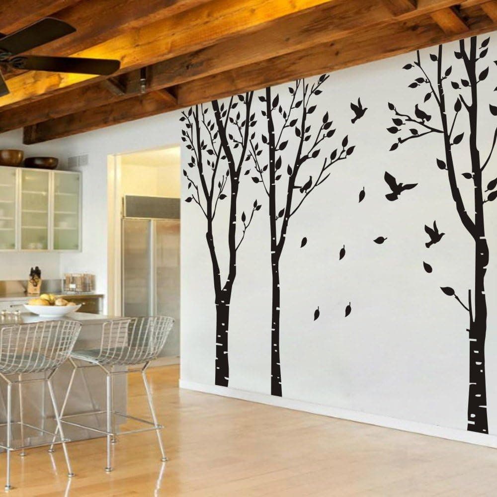 MairGwall Birds Flying on Trees Wall Decal Vinyl Forest Wall Stickers Removable Home Art Decor Mural (Black, Large)