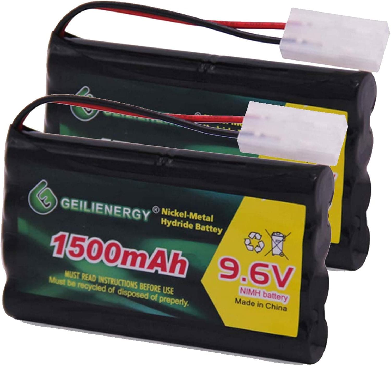 GEILIENERGY 9.6V 1500mAh NI-MH Rechargeable Battery Pack with Standard Tamiya Connector for RC Car, Robots and OTC Genisys 239180 & EVO Scanner(2 Pack)