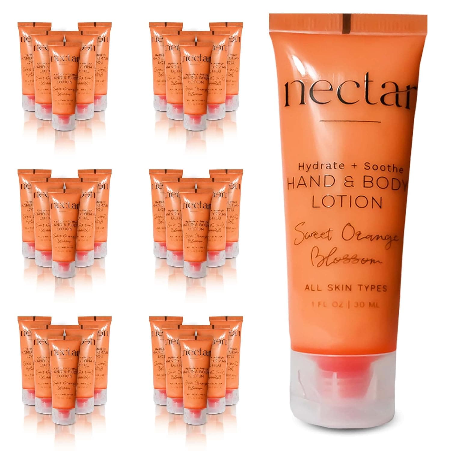 Nectar Hand & Body Lotion | 50 Count, 1 oz | Sweet Orange Blossom, Mini Travel Size Toiletries (100% Recyclable Tube with Flip Top Cap) Hotel Amenities, Airbnb Rentals, Suitable for All Skin Types