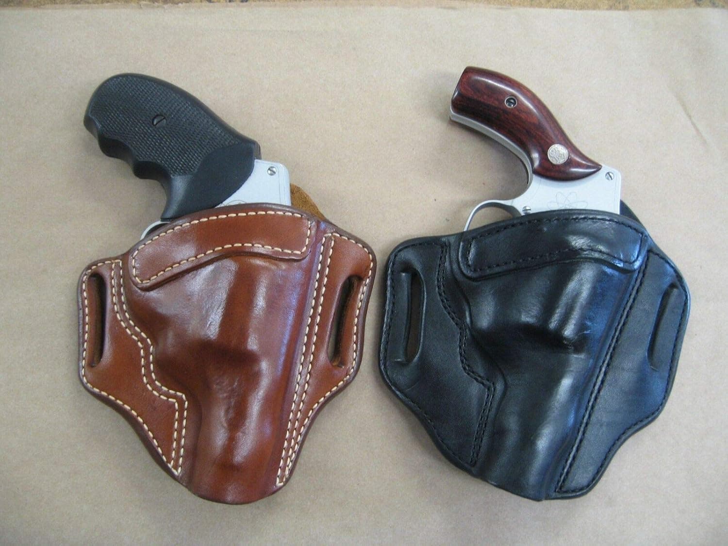 Azula Leather 2 Slot Molded Pancake Belt Holster for Charter Arms Bulldog 5 Shot 2" Revolver TAN RH