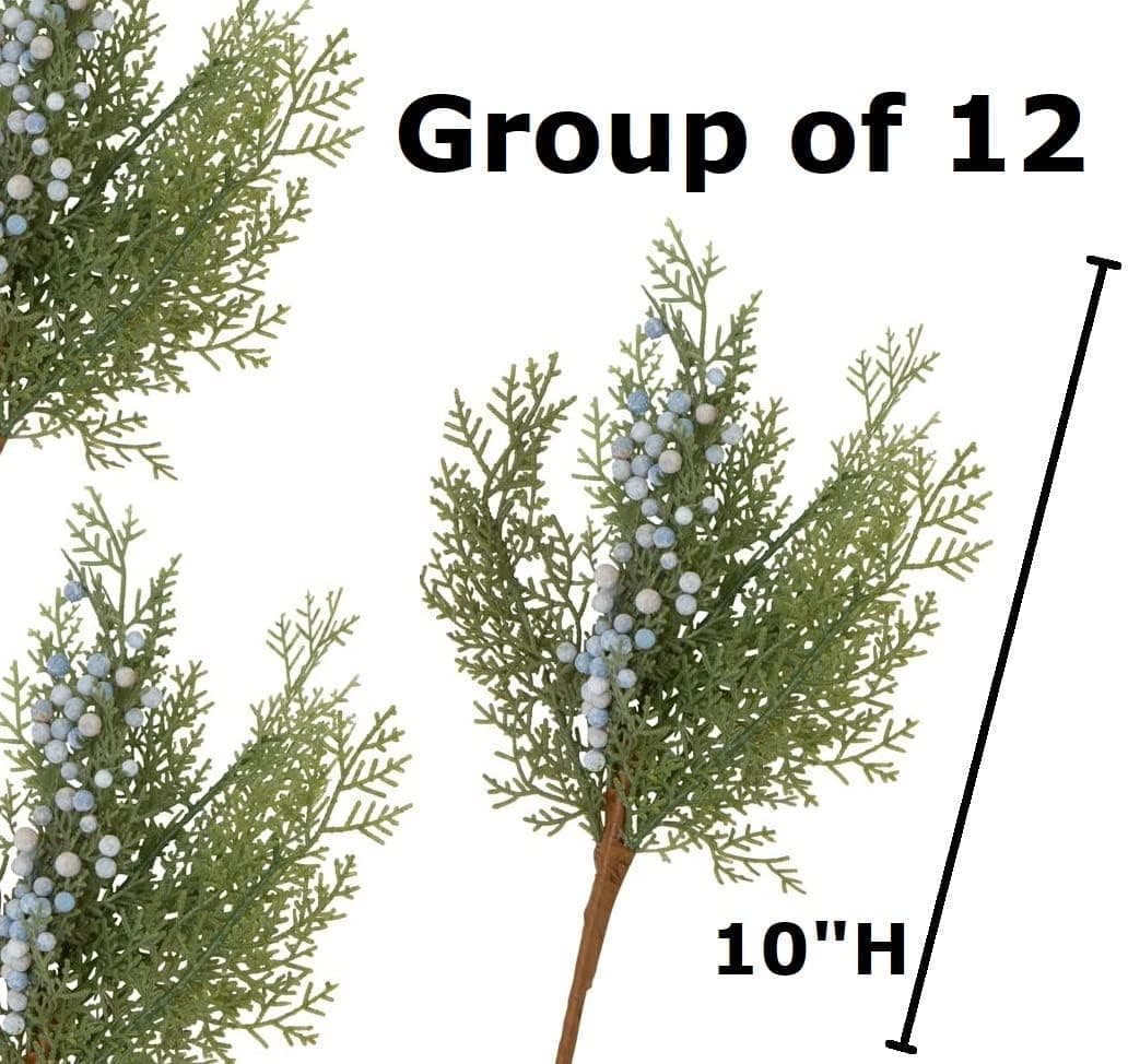 Factory Direct Craft Pack of 12 Juniper Cedar Stems Holiday Juniper Pine Greenery for Christmas Arrangements and Winter Decorations (10 Inches)