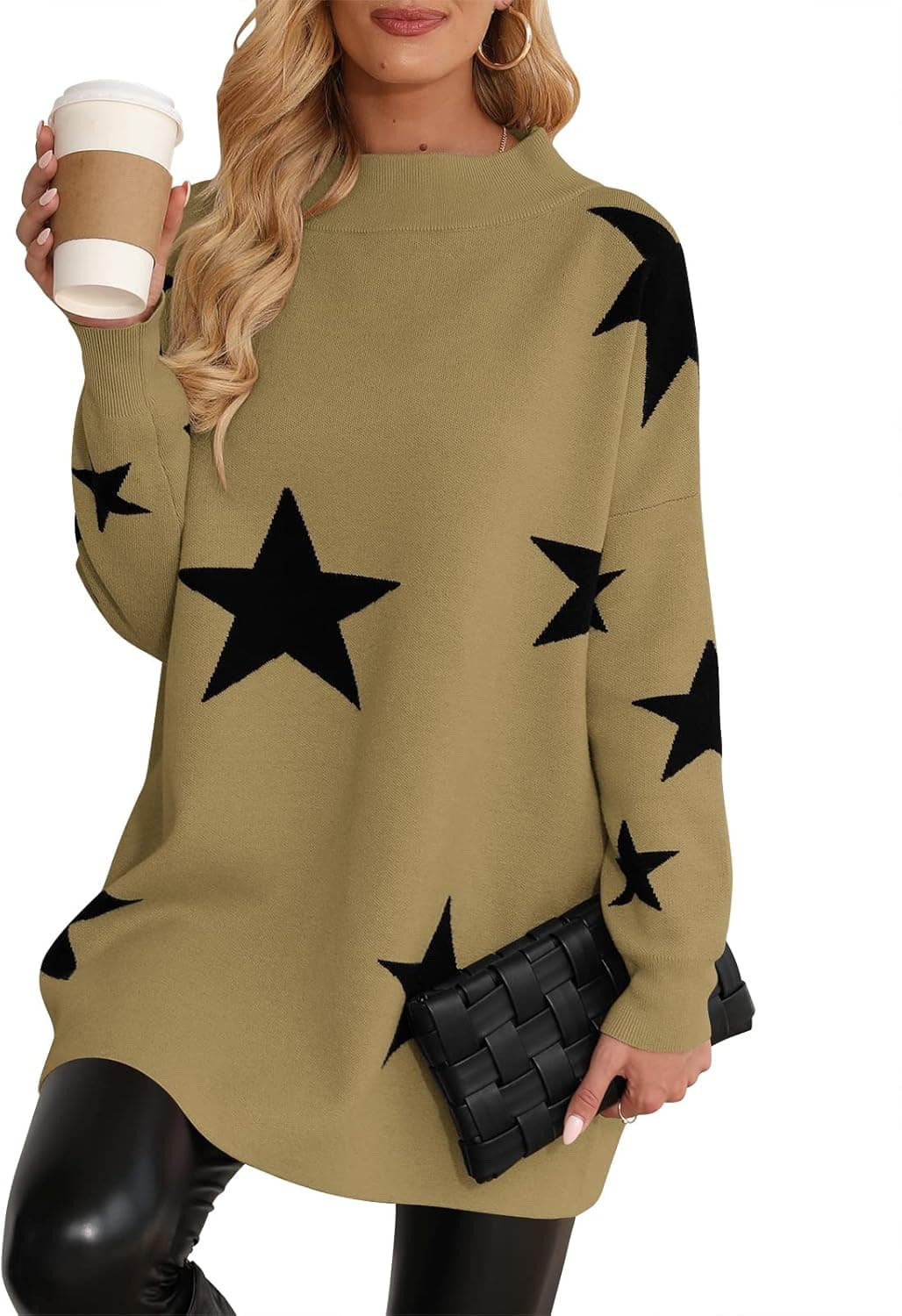 ANRABESS Women Casual Turtleneck Batwing Sleeve Slouchy Oversized Ribbed Knit Tunic Sweaters Pullover