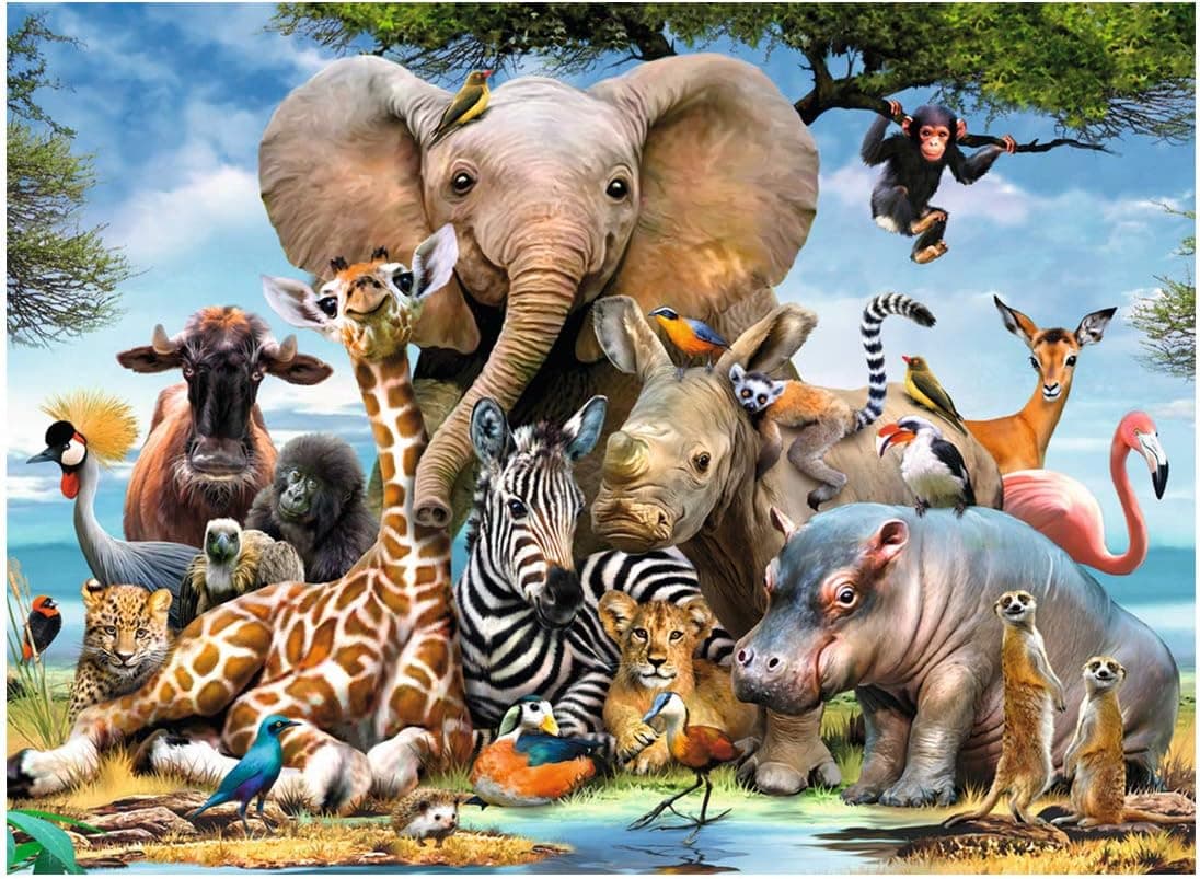1000 PCS,Jigsaw Puzzles - Animal World, Educational Intellectual Decompressing Fun Game for Kids Adults