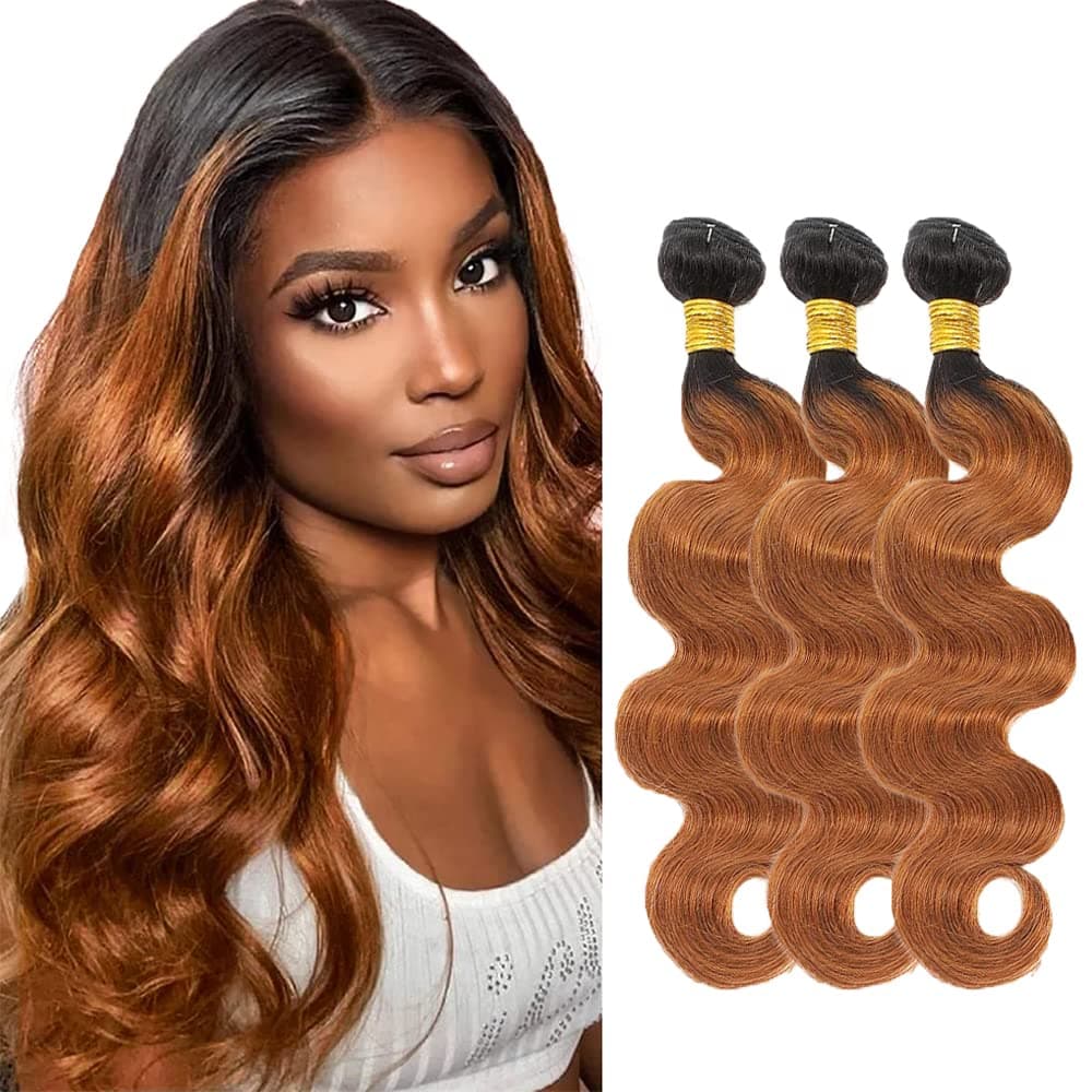 Ombre Brown Human Hair Bundles 1b/30 Human Hair Weave 2 Tone Black and Brown Body Wave 3 Bundle 18 20 22 Inch Double Weft 8A Brazilian Virgin Brown Human Hair Bundles