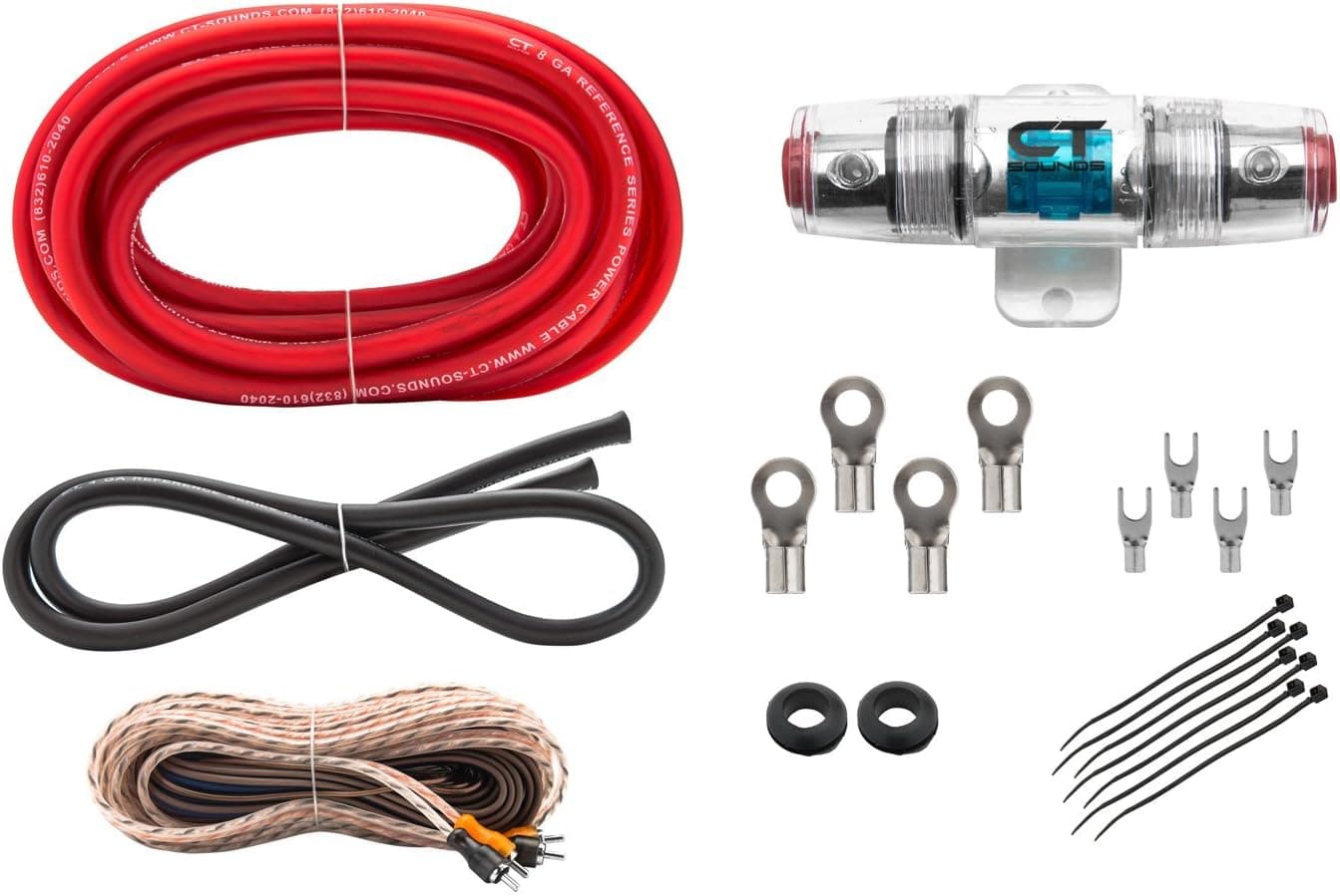 CT Sounds 8 Gauge Car Amplifier Wire Kit - Complete Amp Wiring Installation, 8GA Reference, Power Cable, Ground Cable, Channel Cable, Remote & Speaker Wire, Fuse Holder, Rubber Grommets, Zip ties