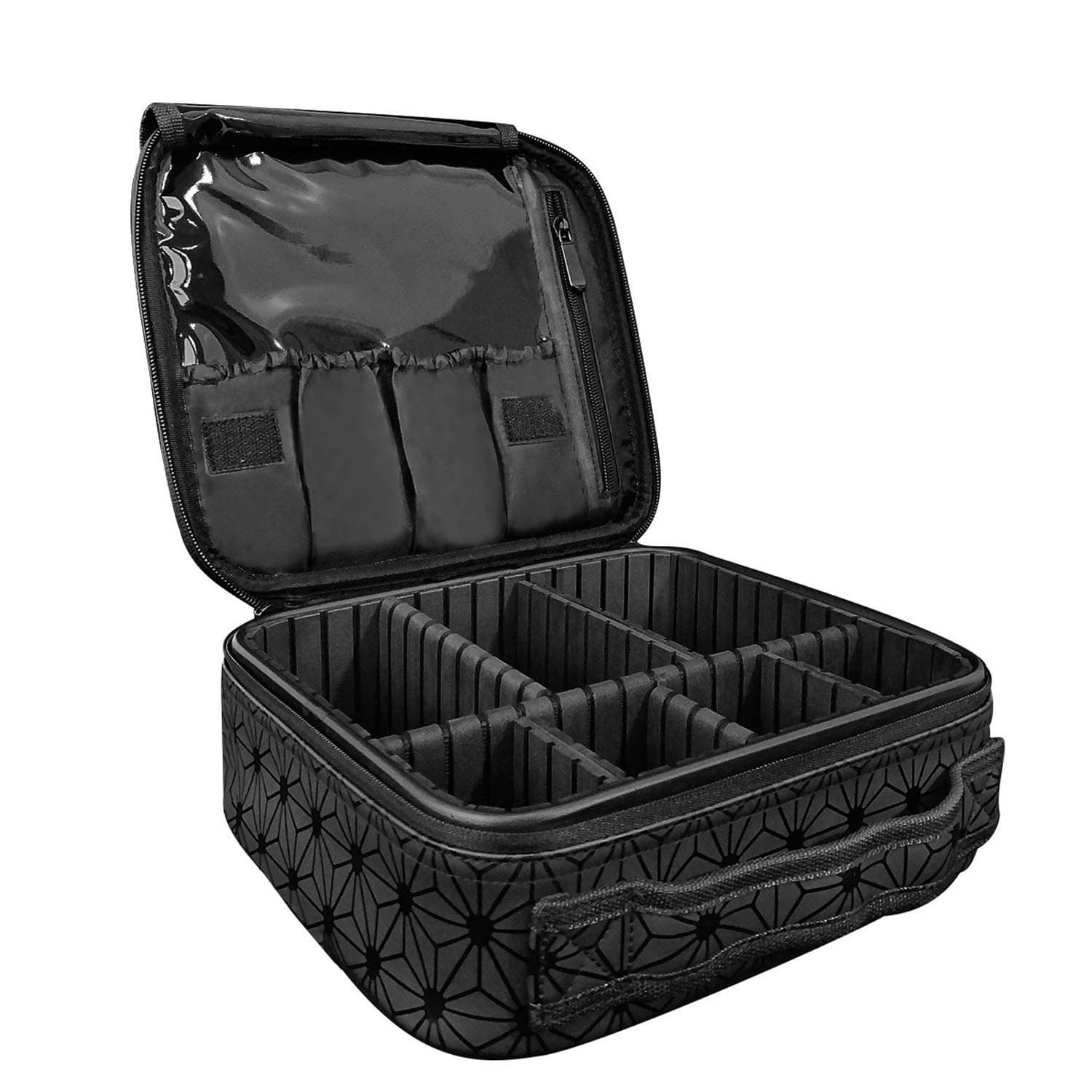 Gelrova Makeup Bag Large Cosmetic Travel Case Organizer with Compartments Pu Leather Makeup Storage for Makeup Brushes Palette Accessories (black)